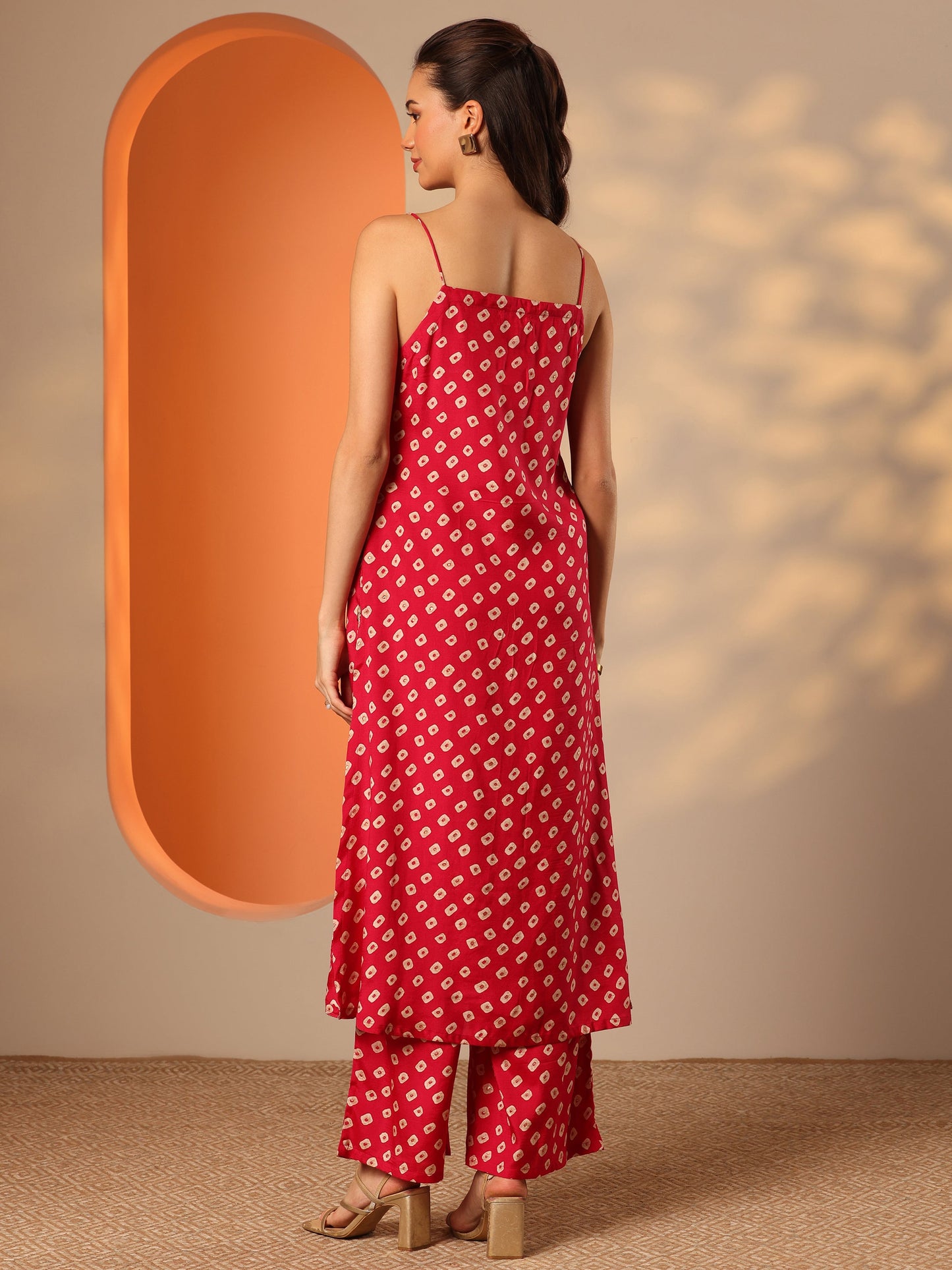 Red Printed Rayon Straight Kurta Set