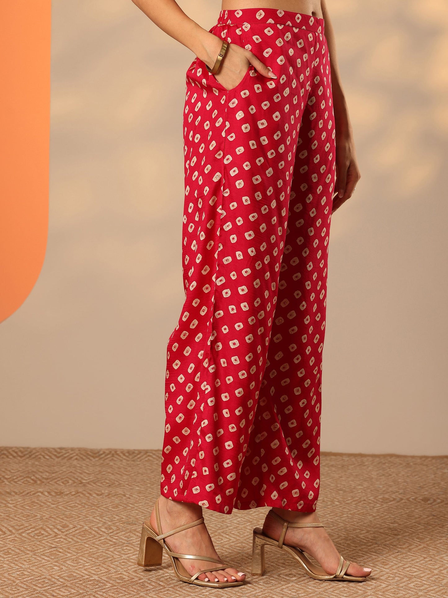 Red Printed Rayon Straight Kurta Set