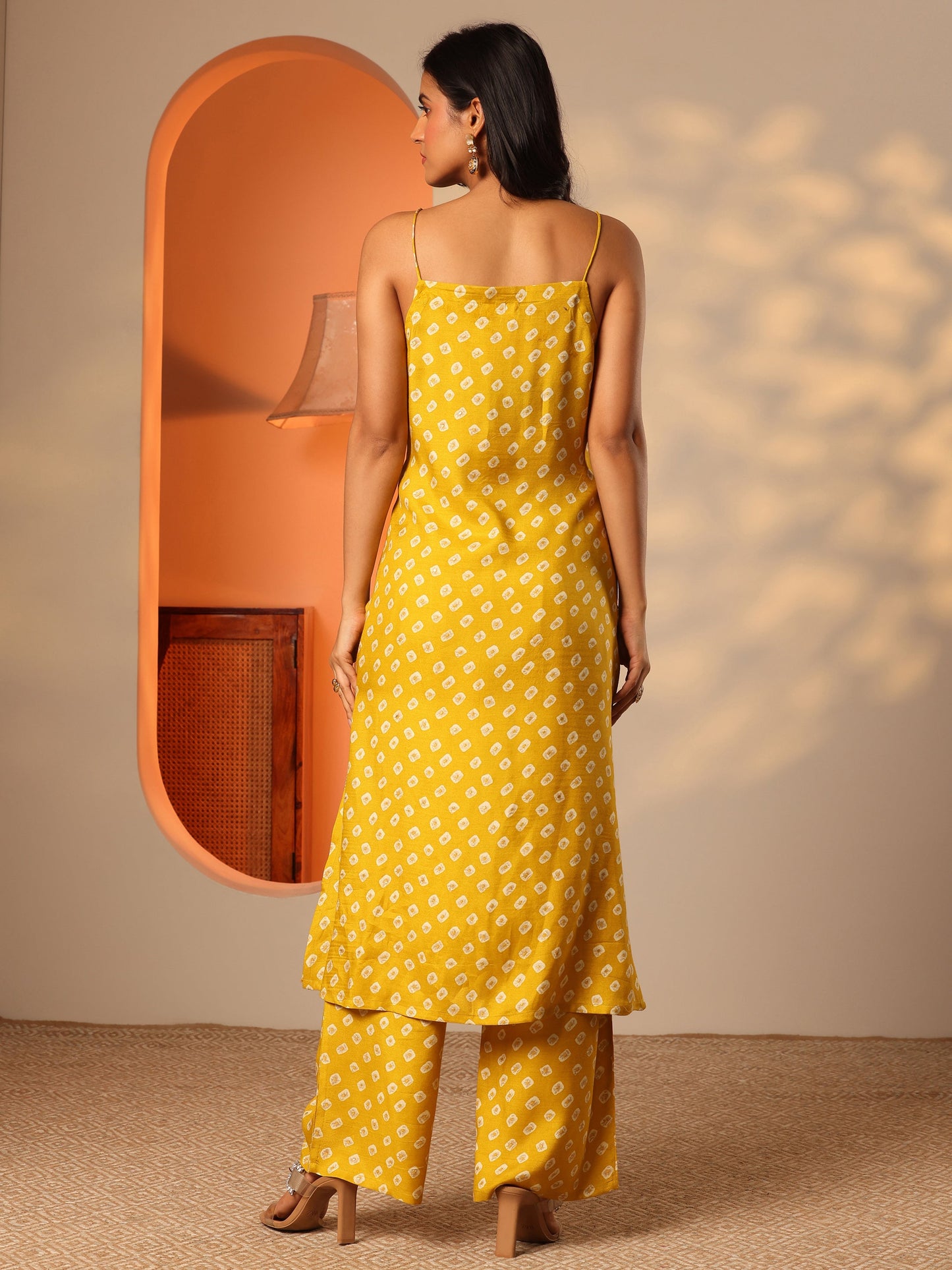 Yellow Printed Rayon Fit And Flare Kurta Set