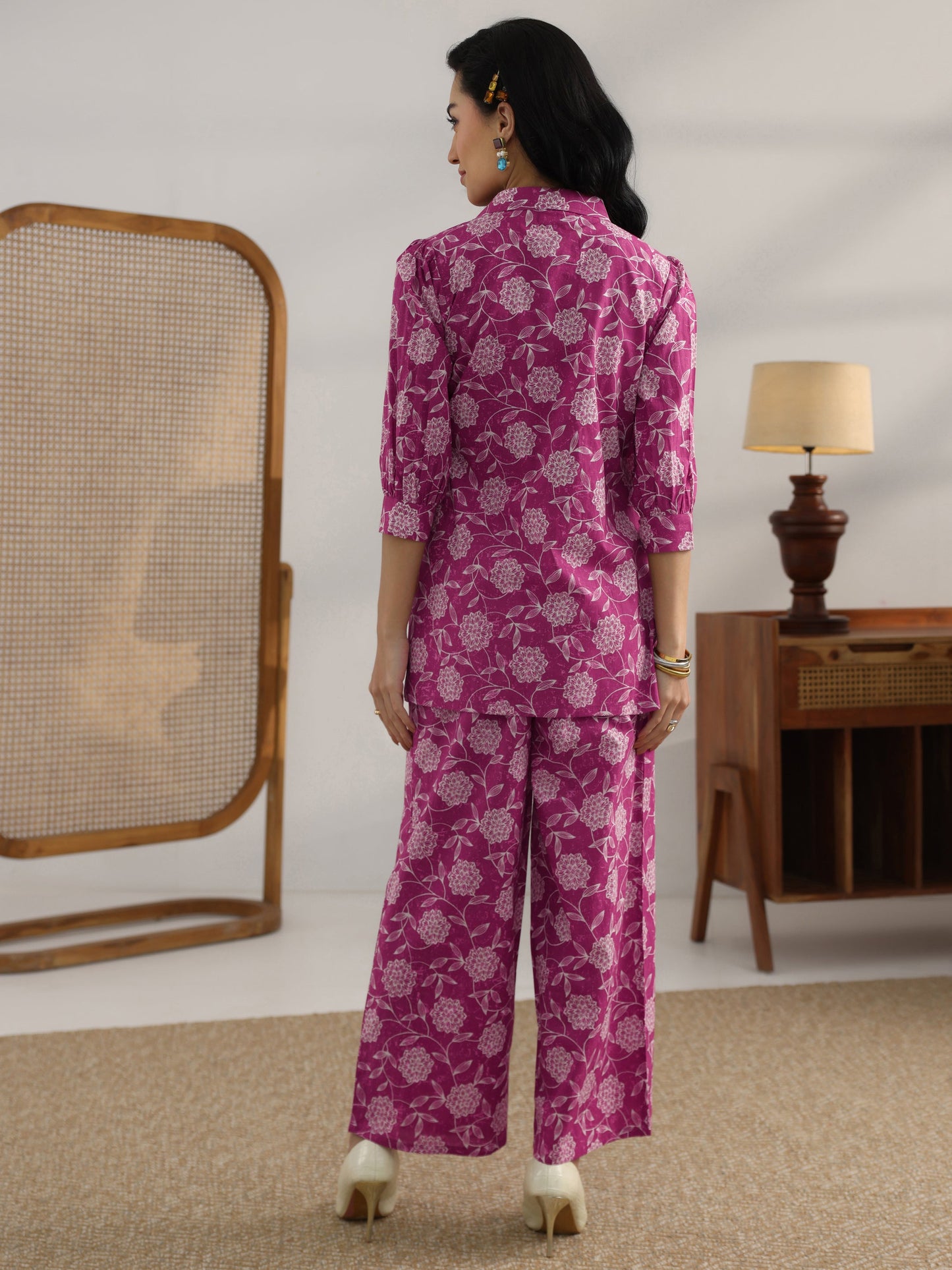 Pink Printed Cotton 3 Piece Co-Ord Set