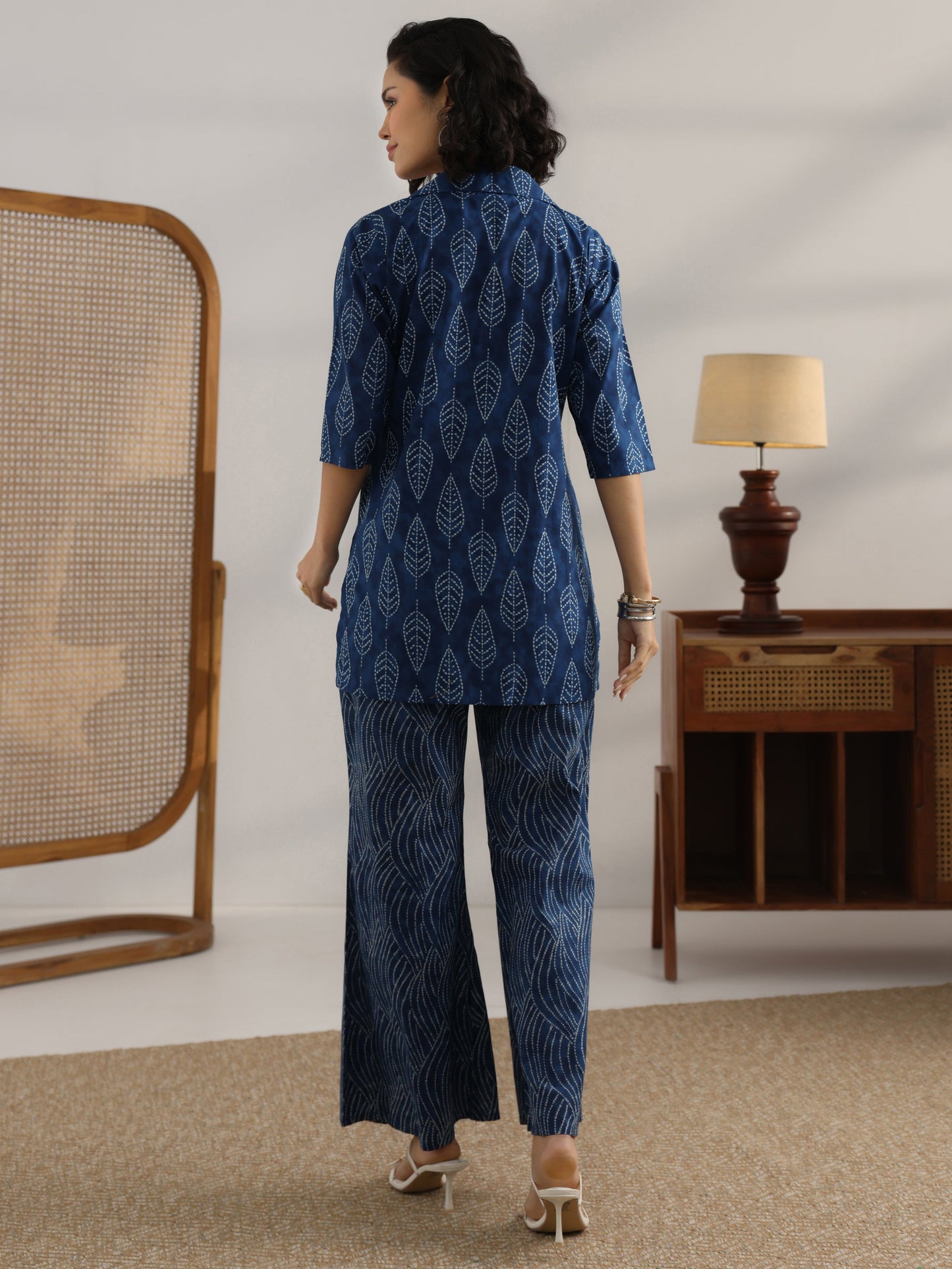 Blue Printed Cotton Straight Co-Ord Sets