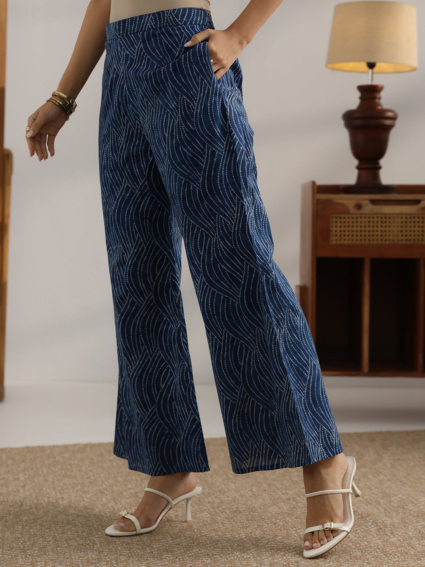 Blue Printed Cotton Straight Co-Ord Sets