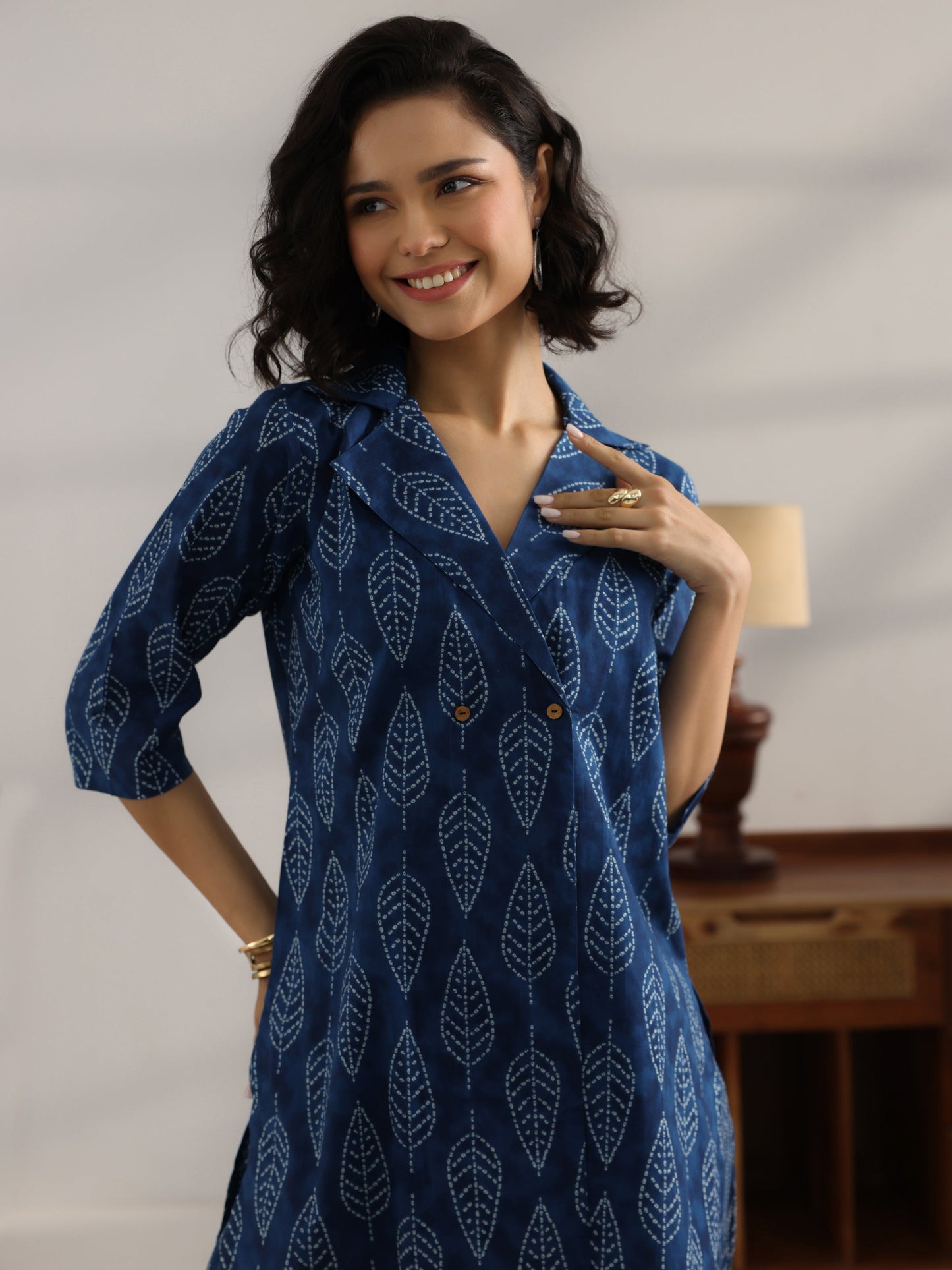 Blue Printed Cotton Straight Co-Ord Sets