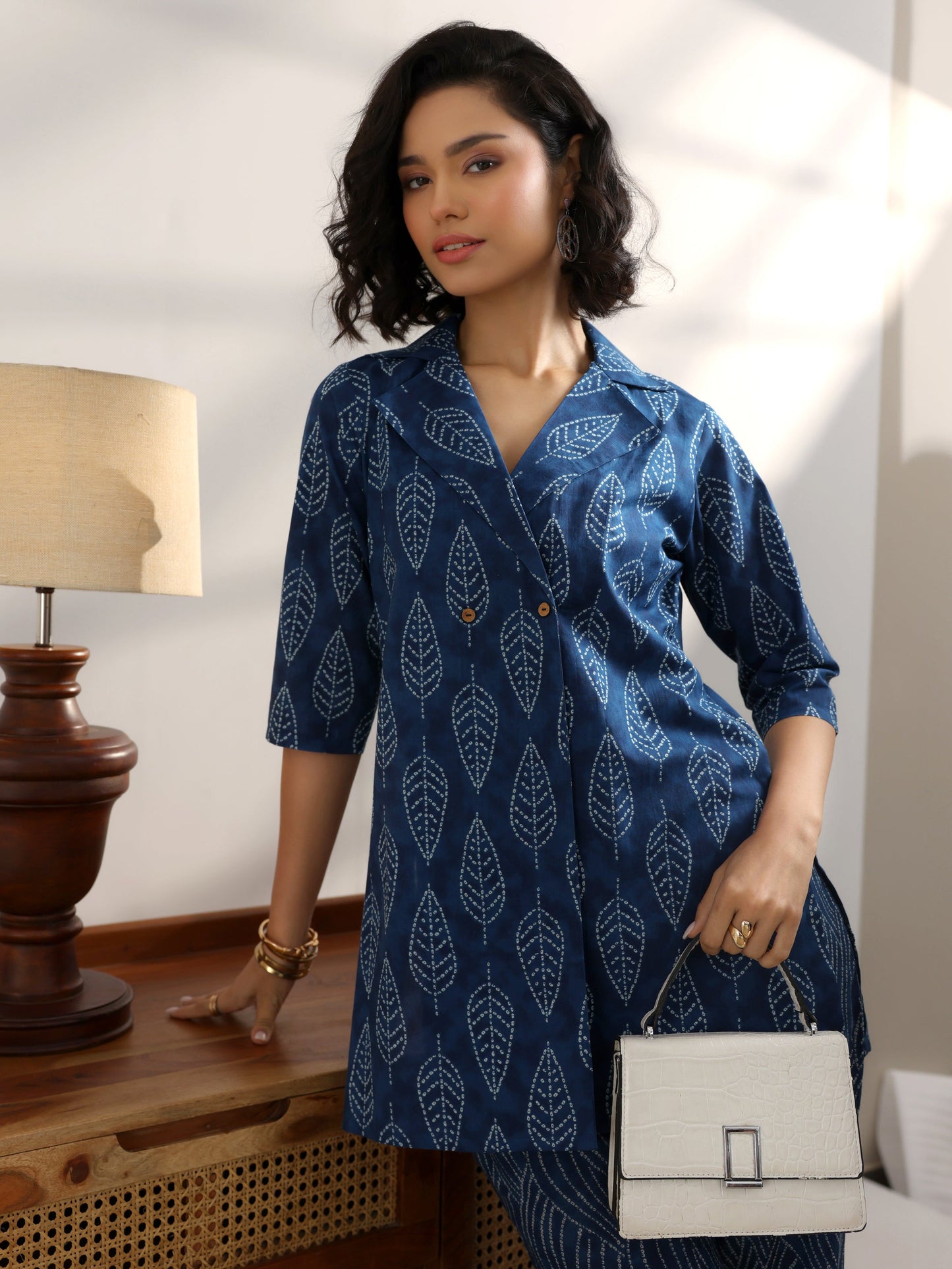 Blue Printed Cotton Straight Co-Ord Sets