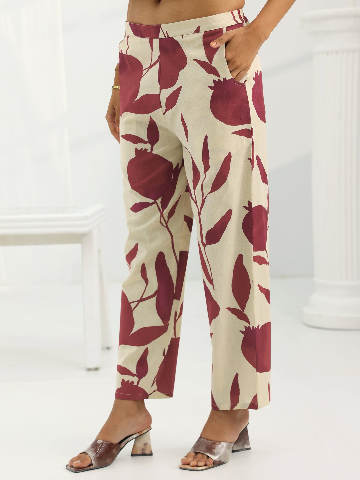 Off White Printed Cotton Straight Co-Ord Sets