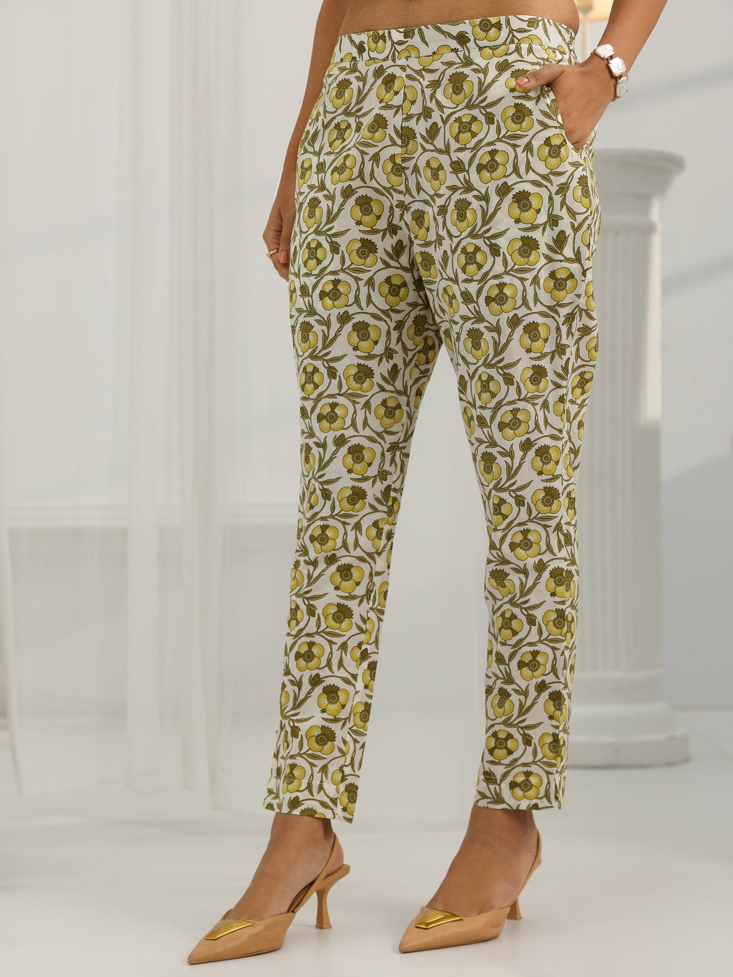 Off White Printed Cotton Straight Suit Set With Dupatta