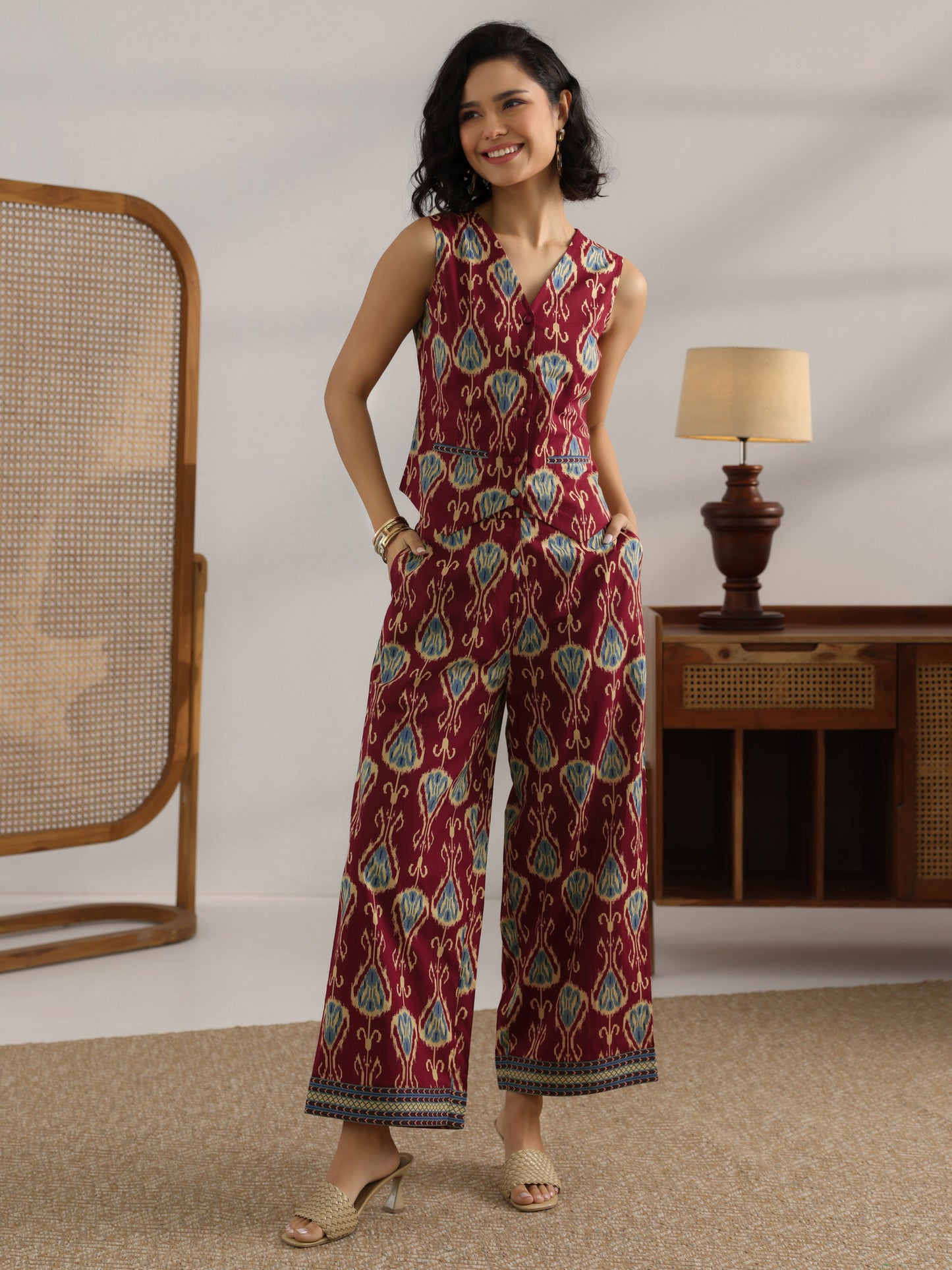 Maroon Printed Cotton Co-Ord Sets