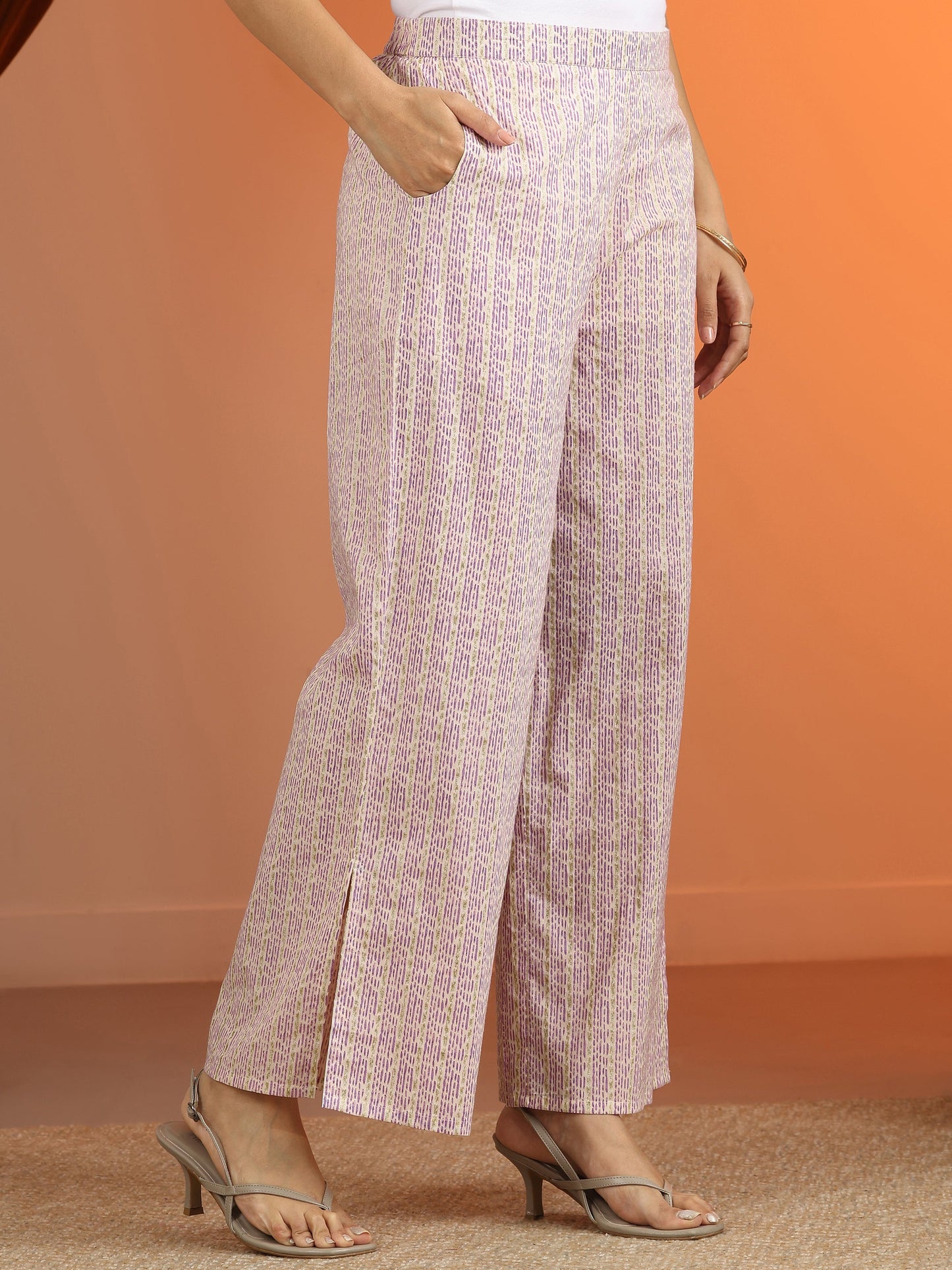 Purple Printed Cotton Straight Suit Set With Dupatta