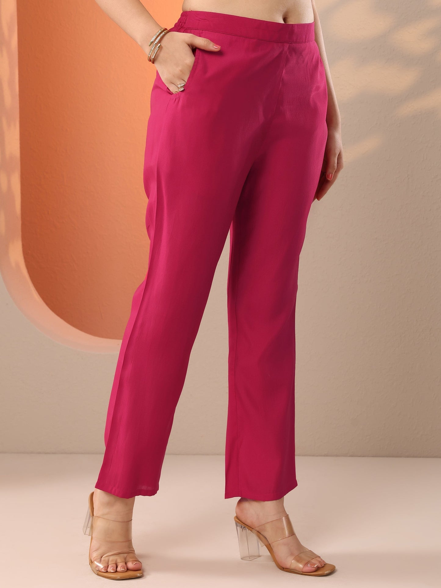 Pink Printed Silk Blend Straight Suit Set With Dupatta