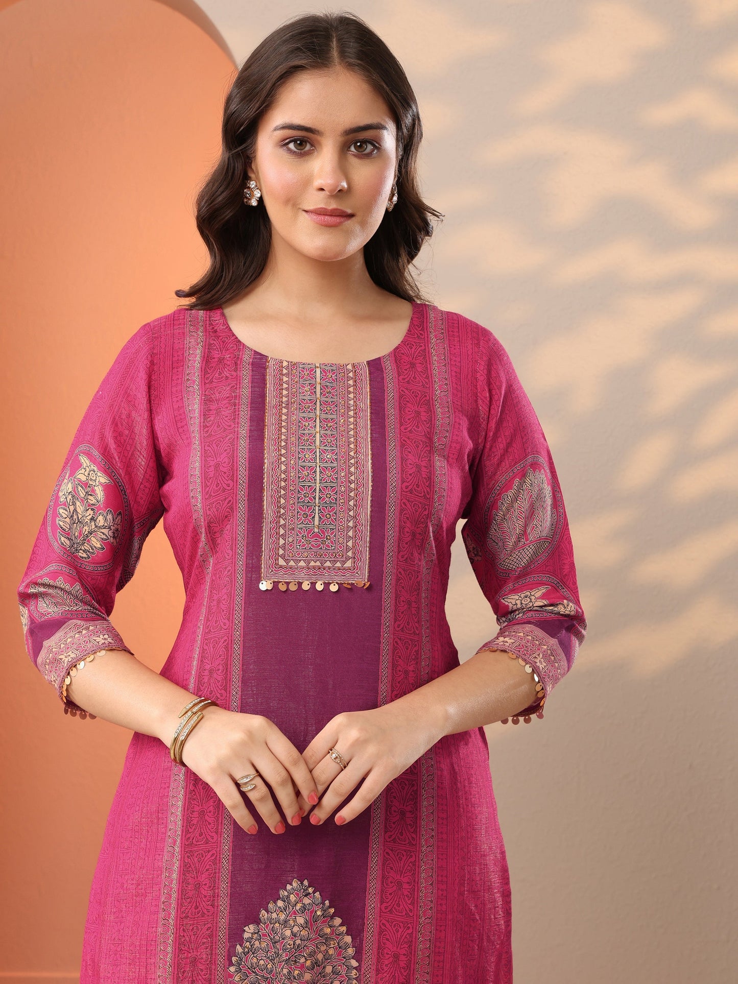 Pink Printed Silk Blend Straight Suit Set With Dupatta