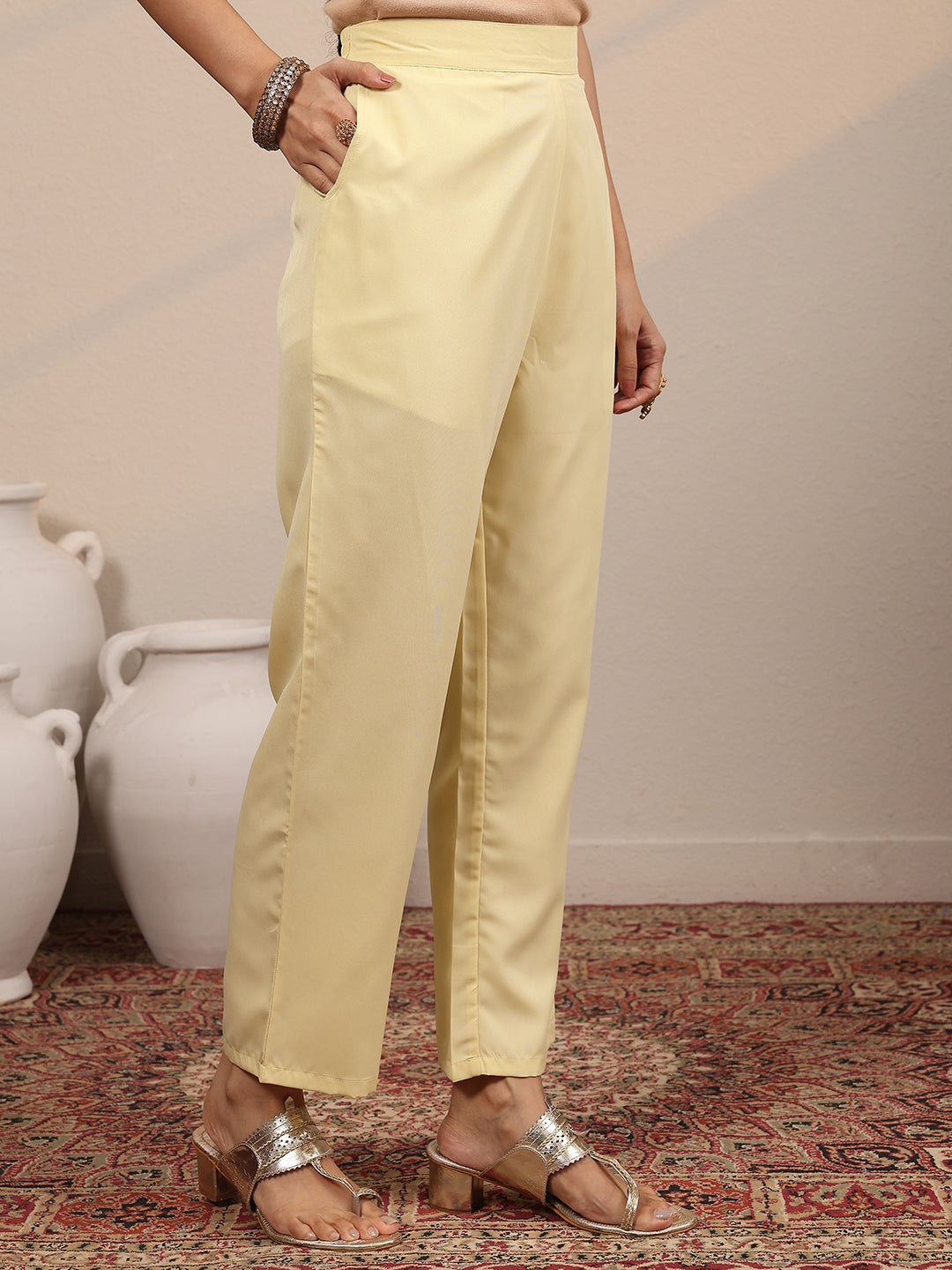 Beige Printed Silk Blend Straight Suit Set With Dupatta