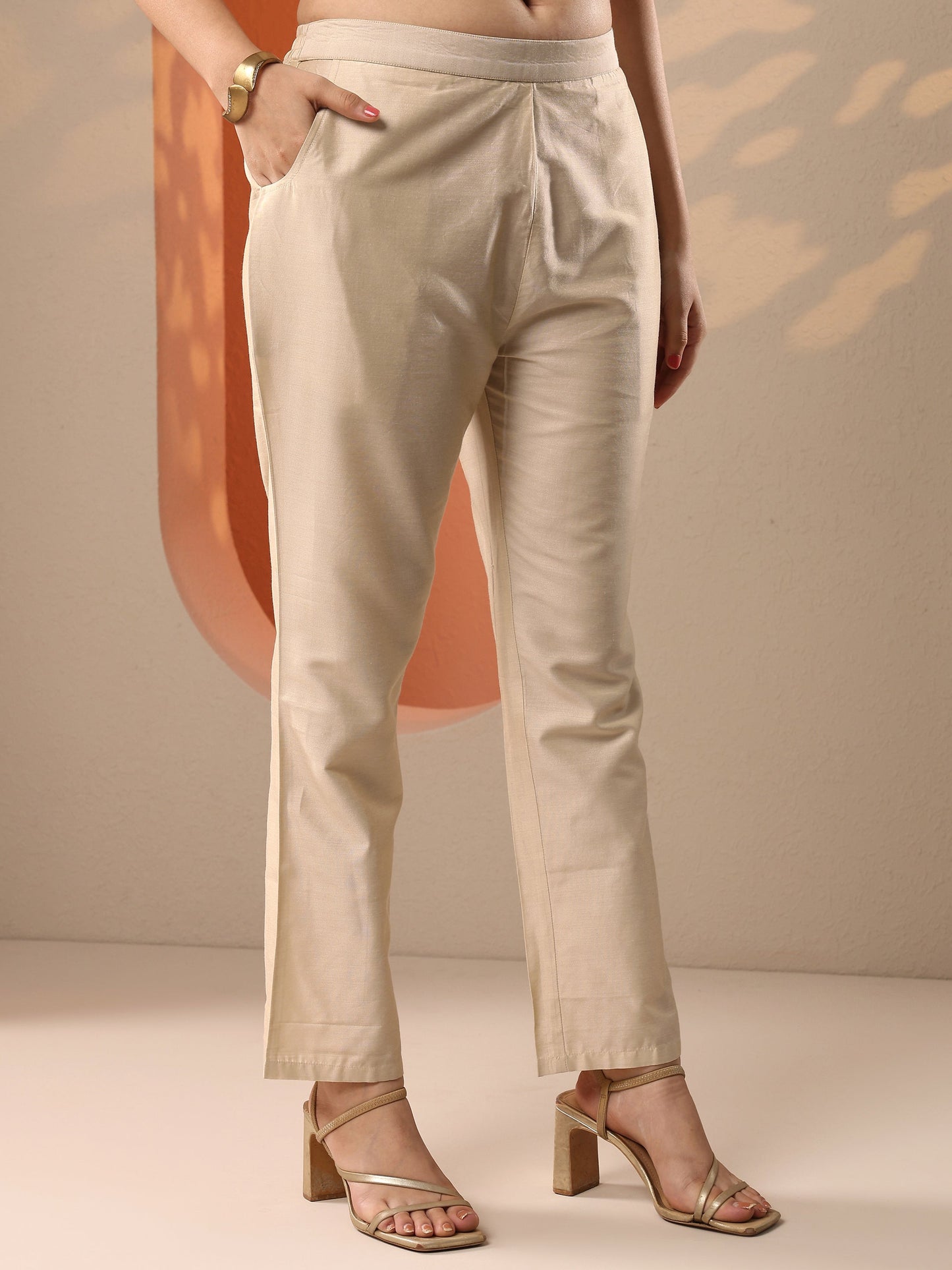 Beige Printed Silk Blend Straight Suit Set With Dupatta