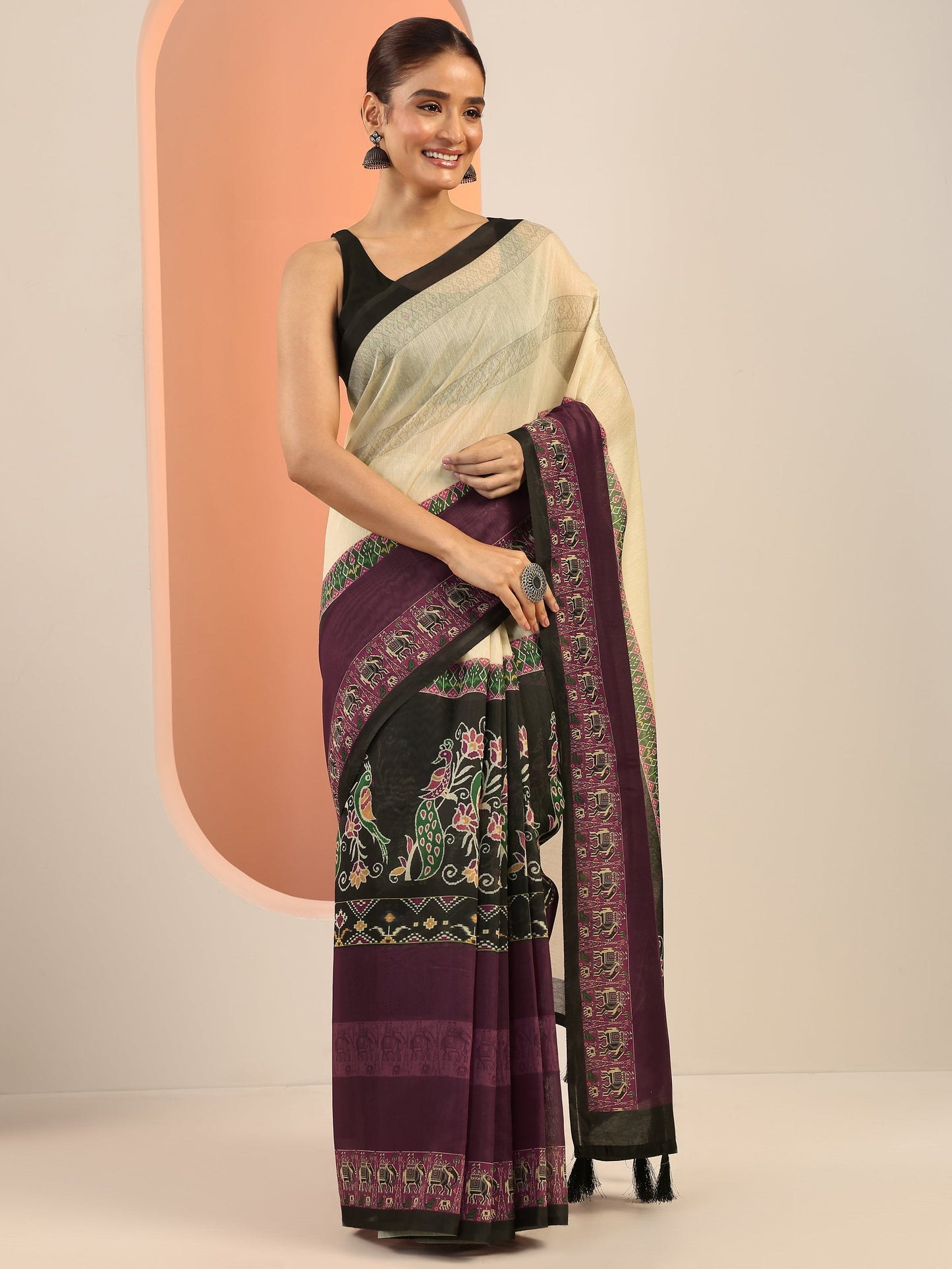 Rust Printed Silk Saree With Unstitched Blouse Piece
