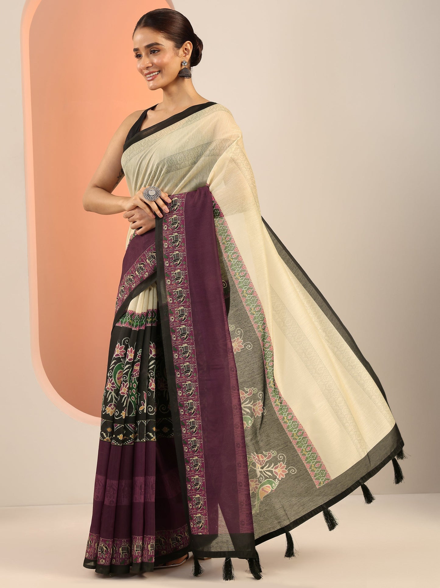 Rust Printed Silk Saree With Unstitched Blouse Piece