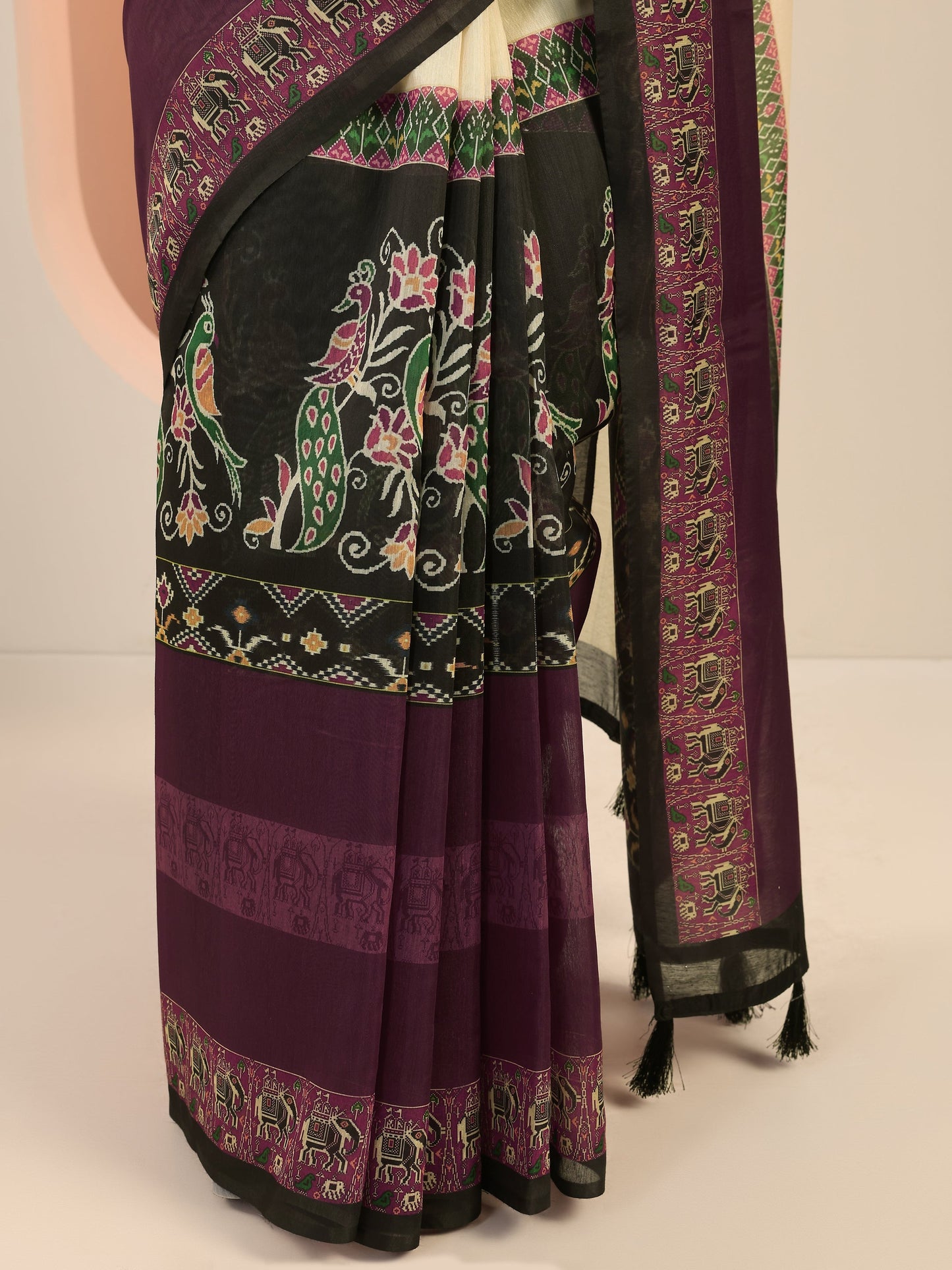 Rust Printed Silk Saree With Unstitched Blouse Piece