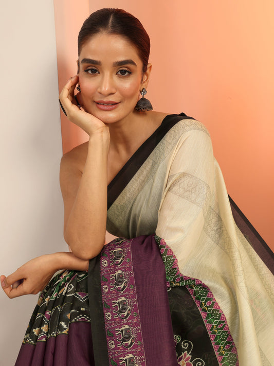 Rust Printed Silk Saree With Unstitched Blouse Piece