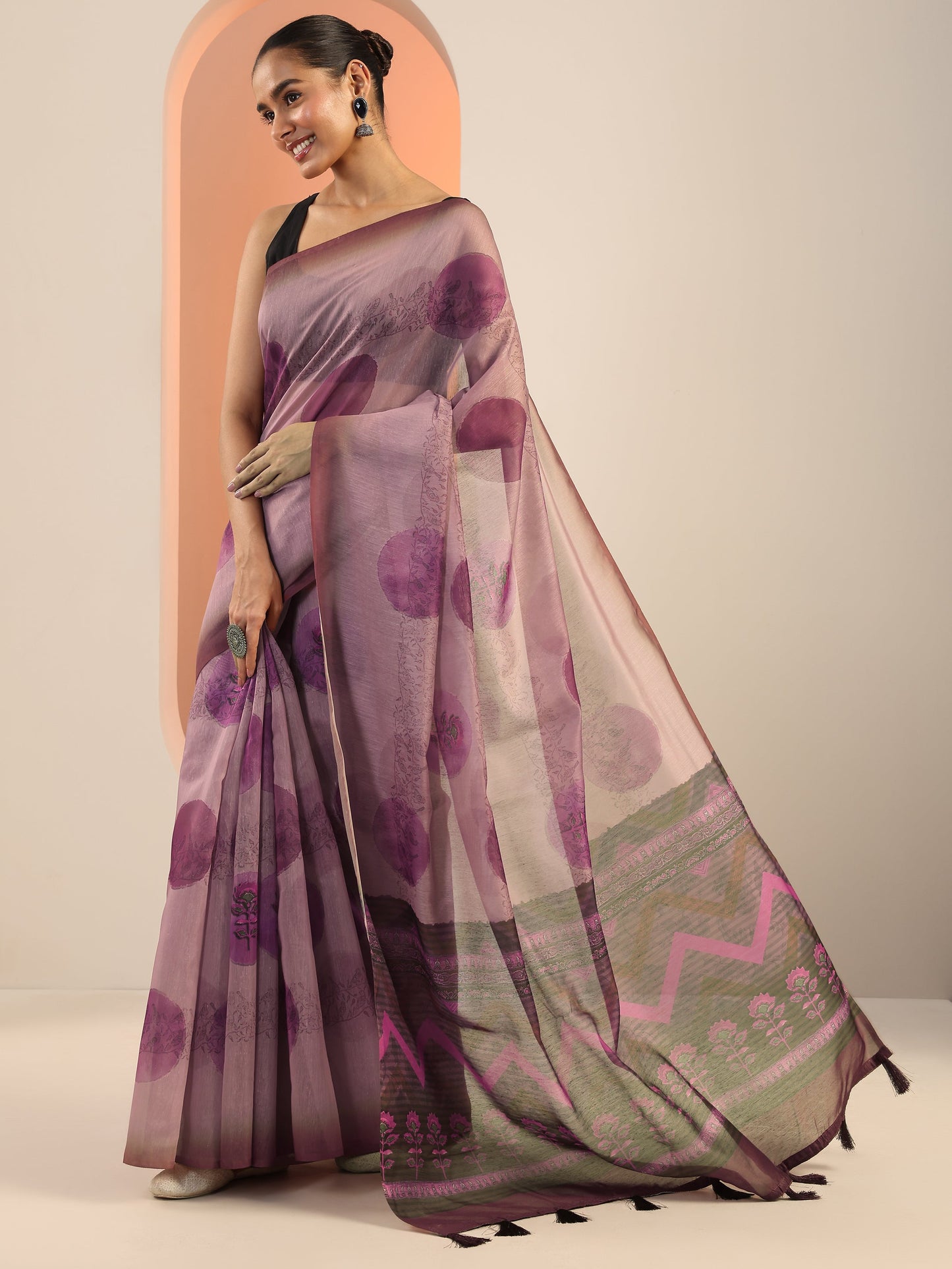 Mauve Printed Silk Saree With Unstitched Blouse Piece