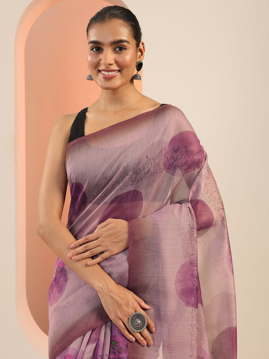 Mauve Printed Silk Saree With Unstitched Blouse Piece