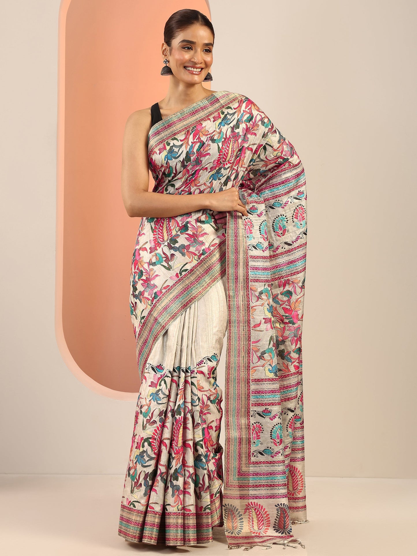 Multi Printed Silk Saree With Unstitched Blouse Piece