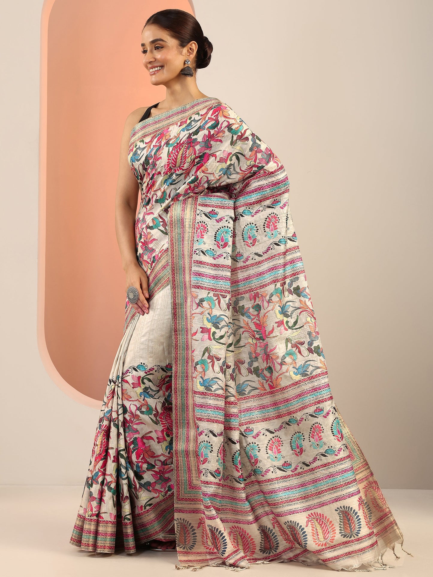 Multi Printed Silk Saree With Unstitched Blouse Piece