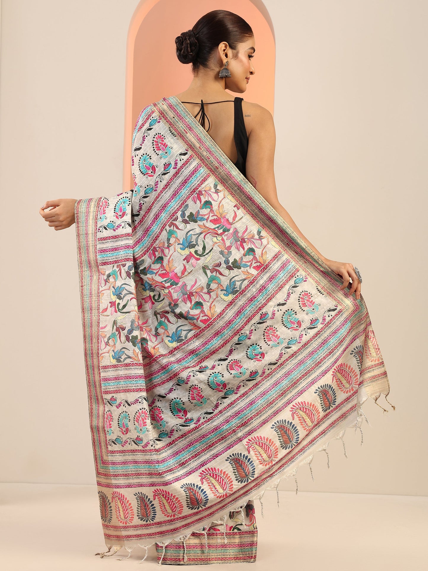 Multi Printed Silk Saree With Unstitched Blouse Piece