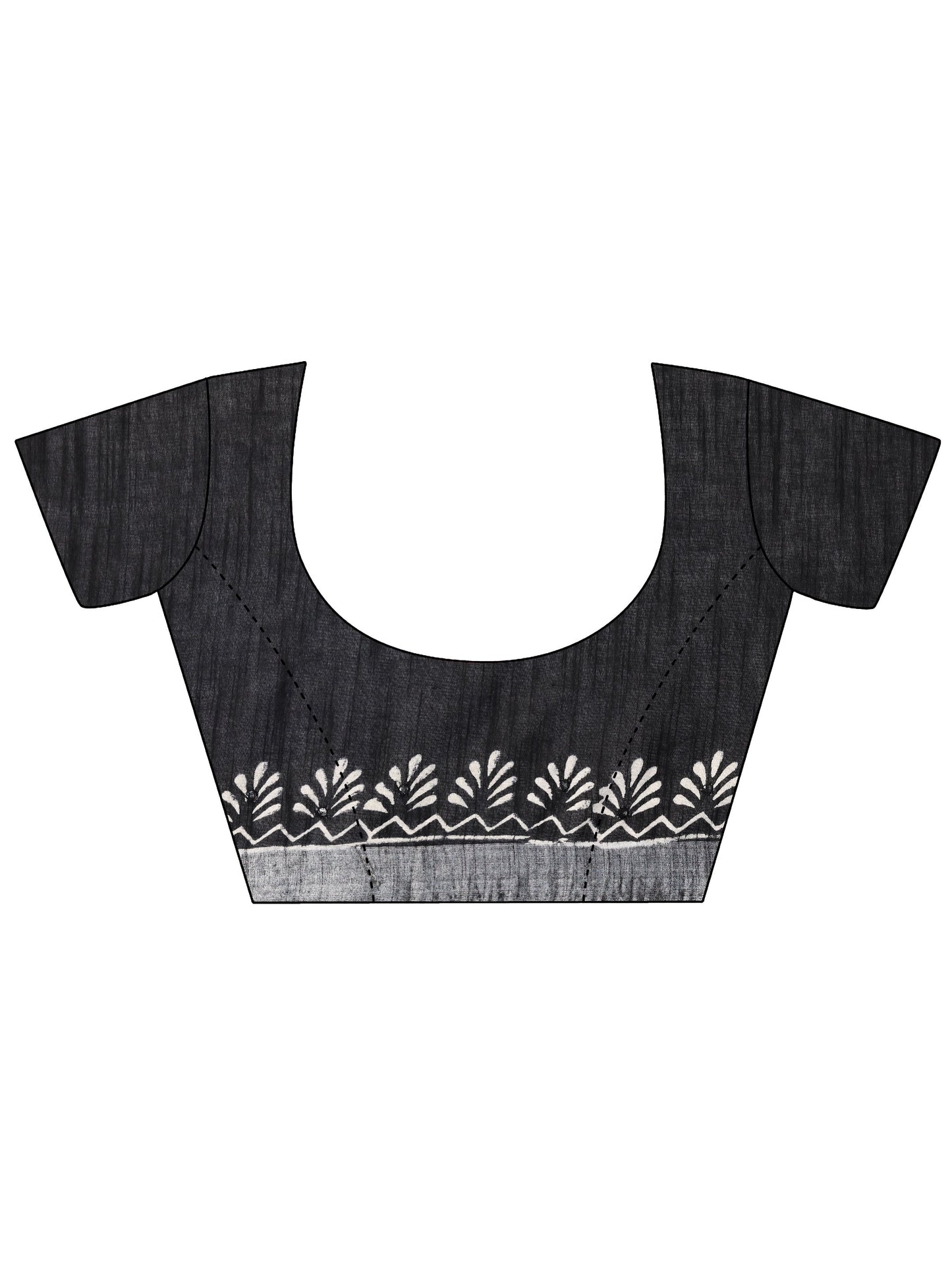 Black Printed Cotton Saree With Unstitched Blouse Piece