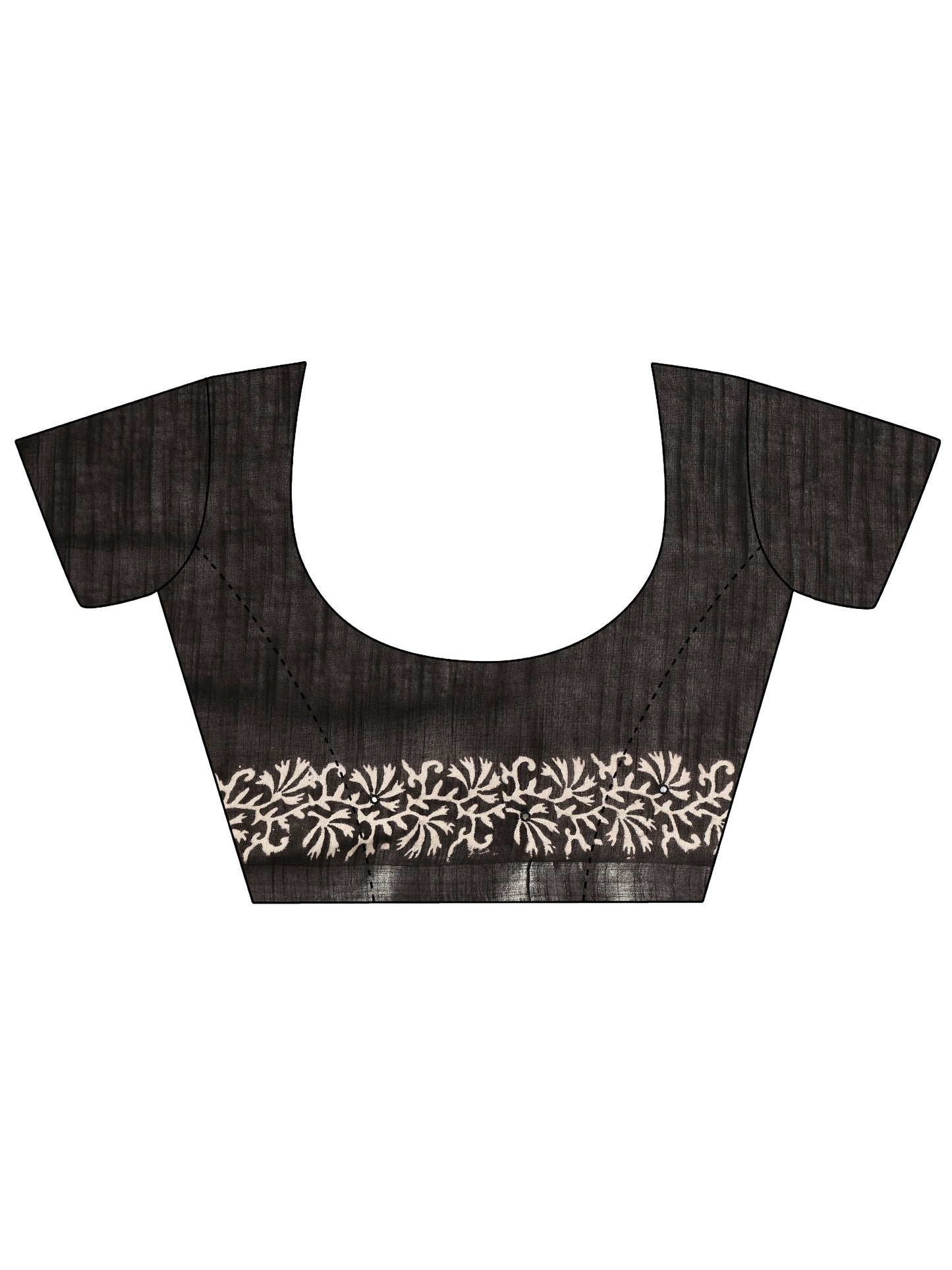 Black Printed Cotton Saree With Unstitched Blouse Piece