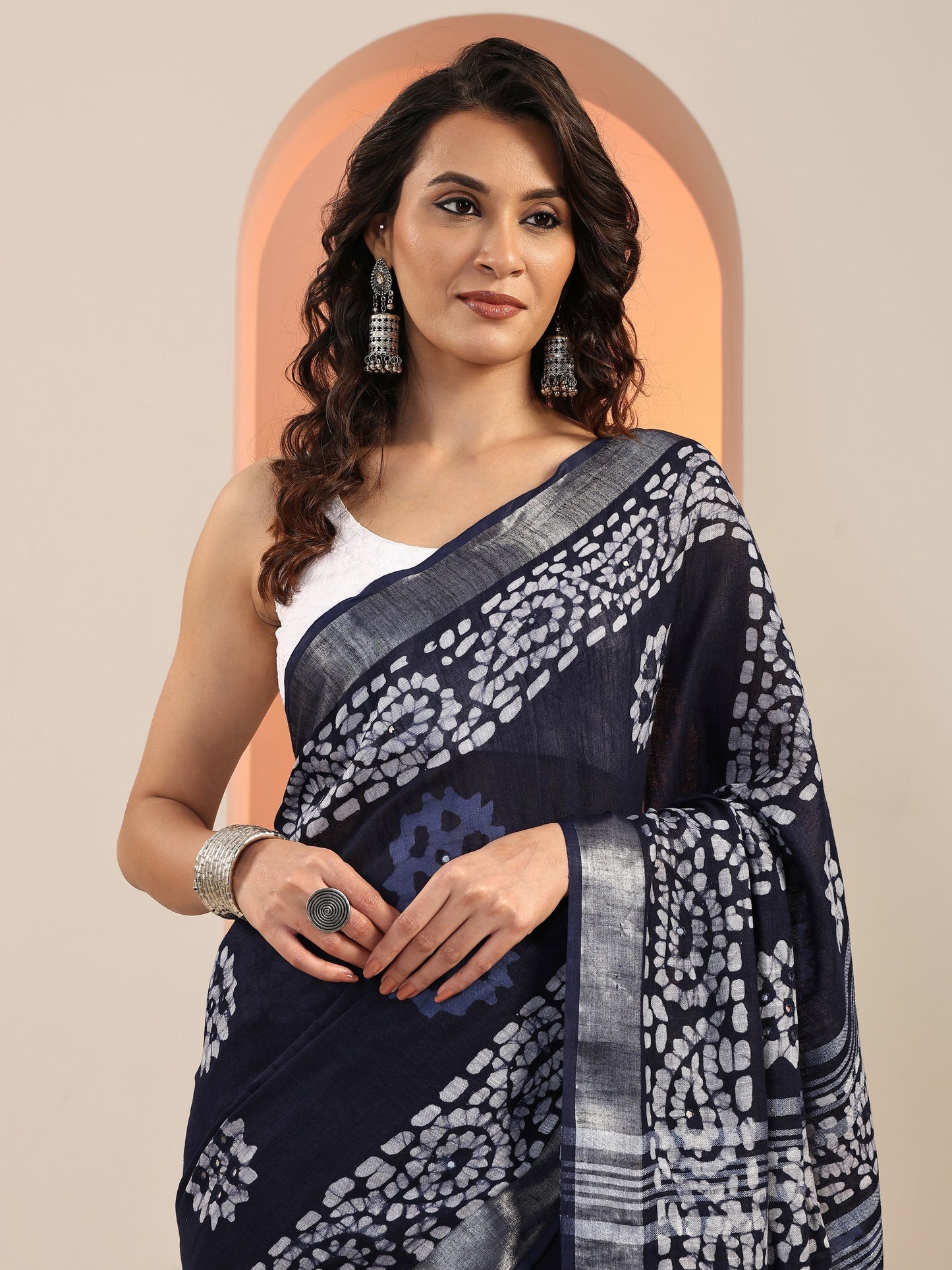 Blue Printed Cotton Saree With Unstitched Blouse Piece