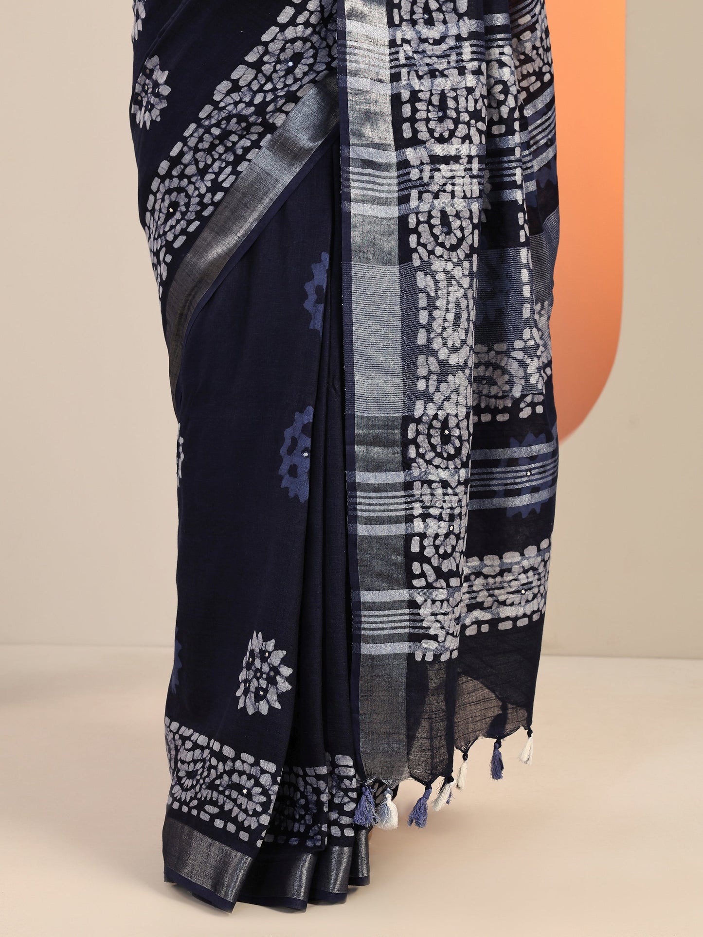 Blue Printed Cotton Saree With Unstitched Blouse Piece
