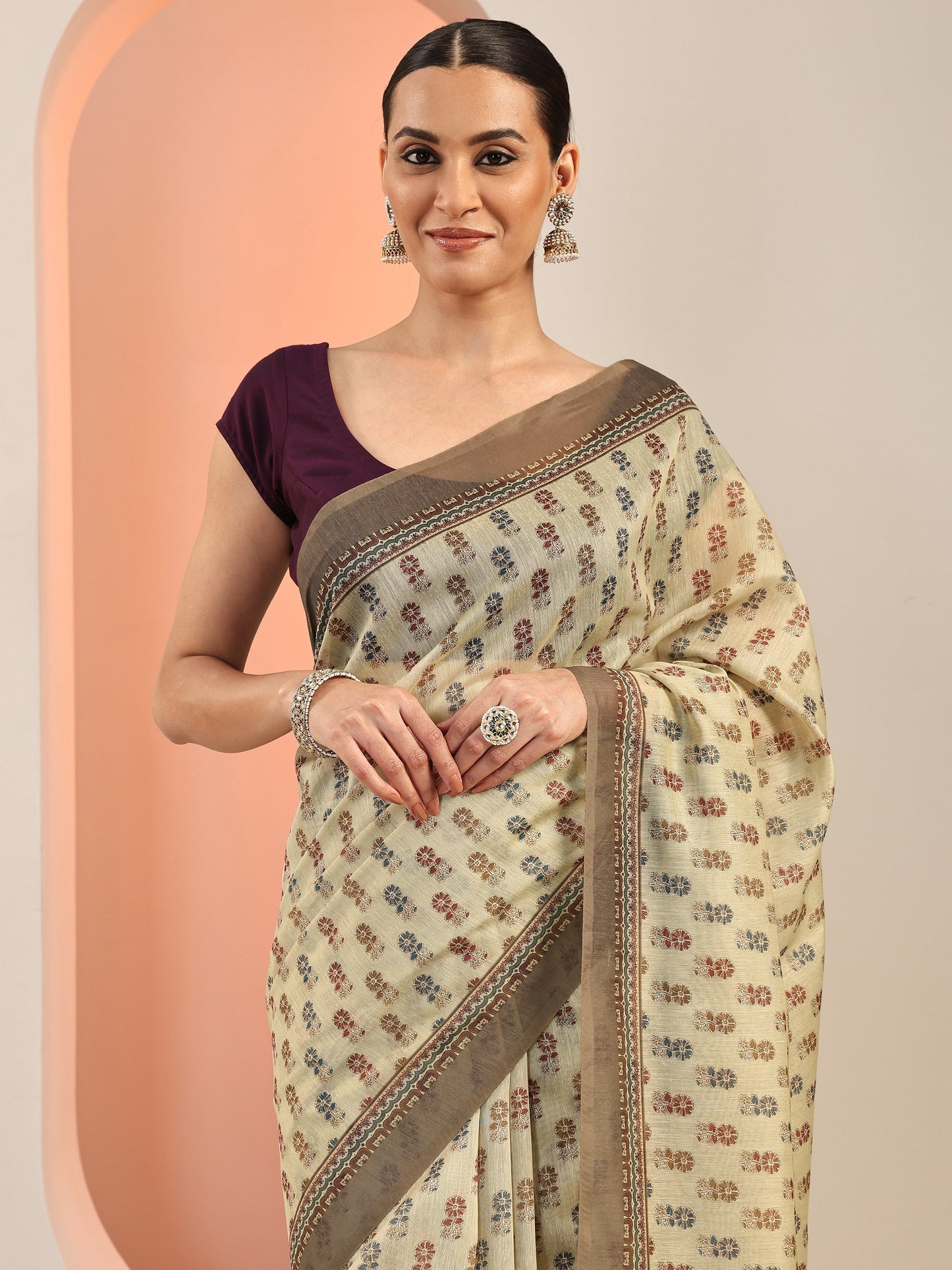 Green Printed Silk Blend Saree With Unstitched Blouse Piece