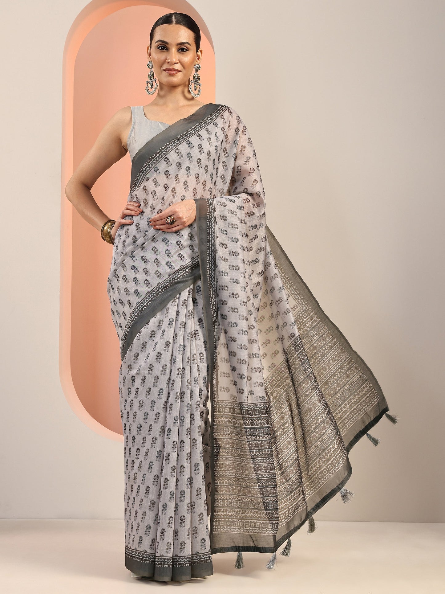 Mauve Printed Silk Blend Saree With Unstitched Blouse Piece