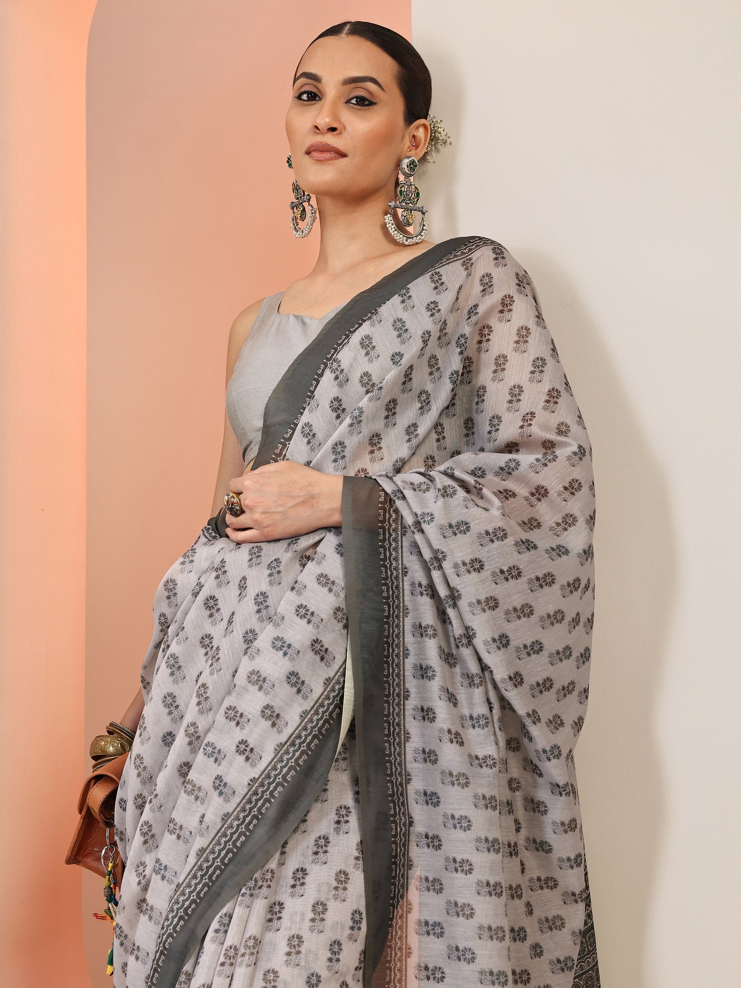 Mauve Printed Silk Blend Saree With Unstitched Blouse Piece