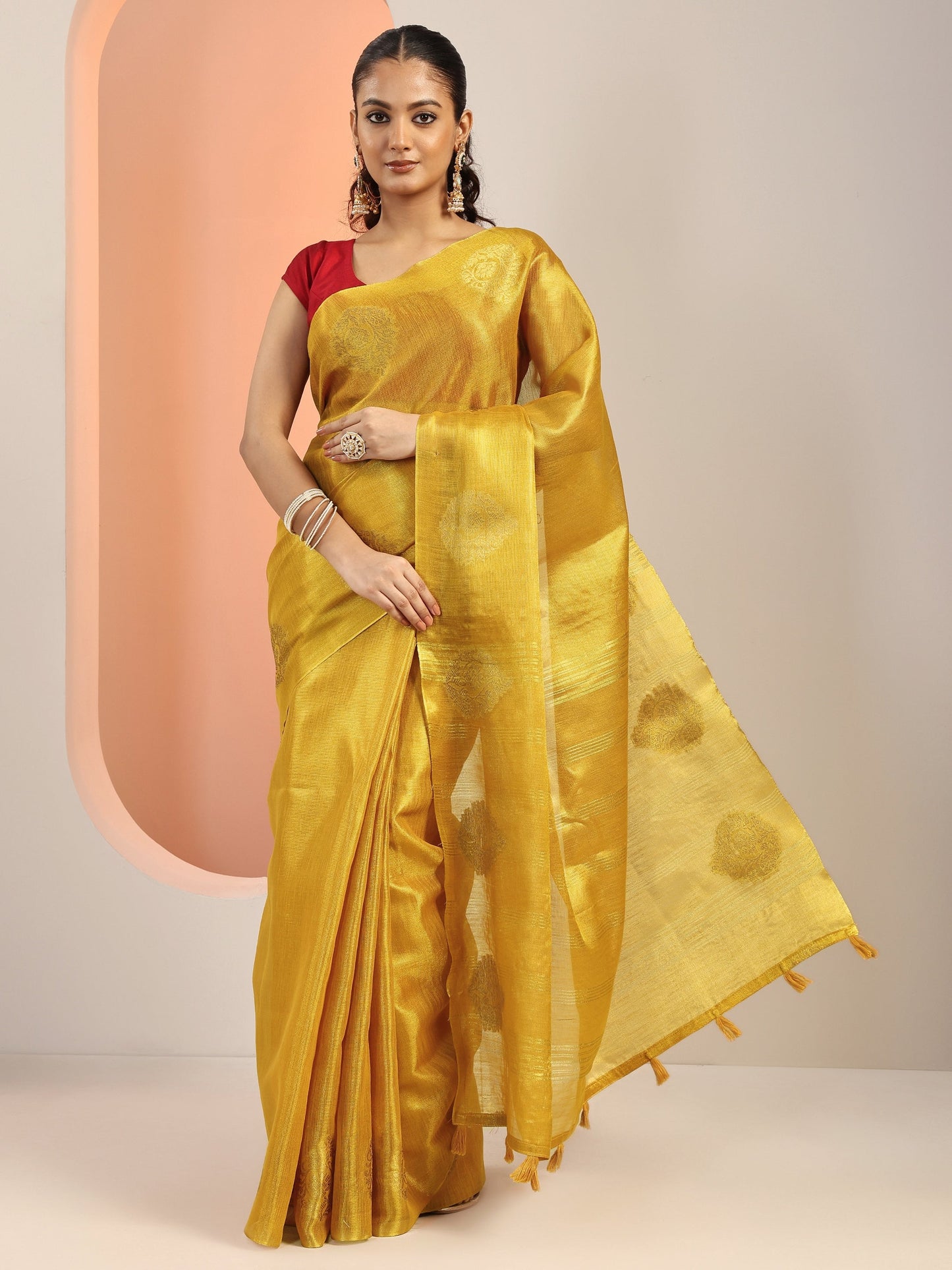 Mustard Woven Silk Blend Saree With Unstitched Blouse Piece