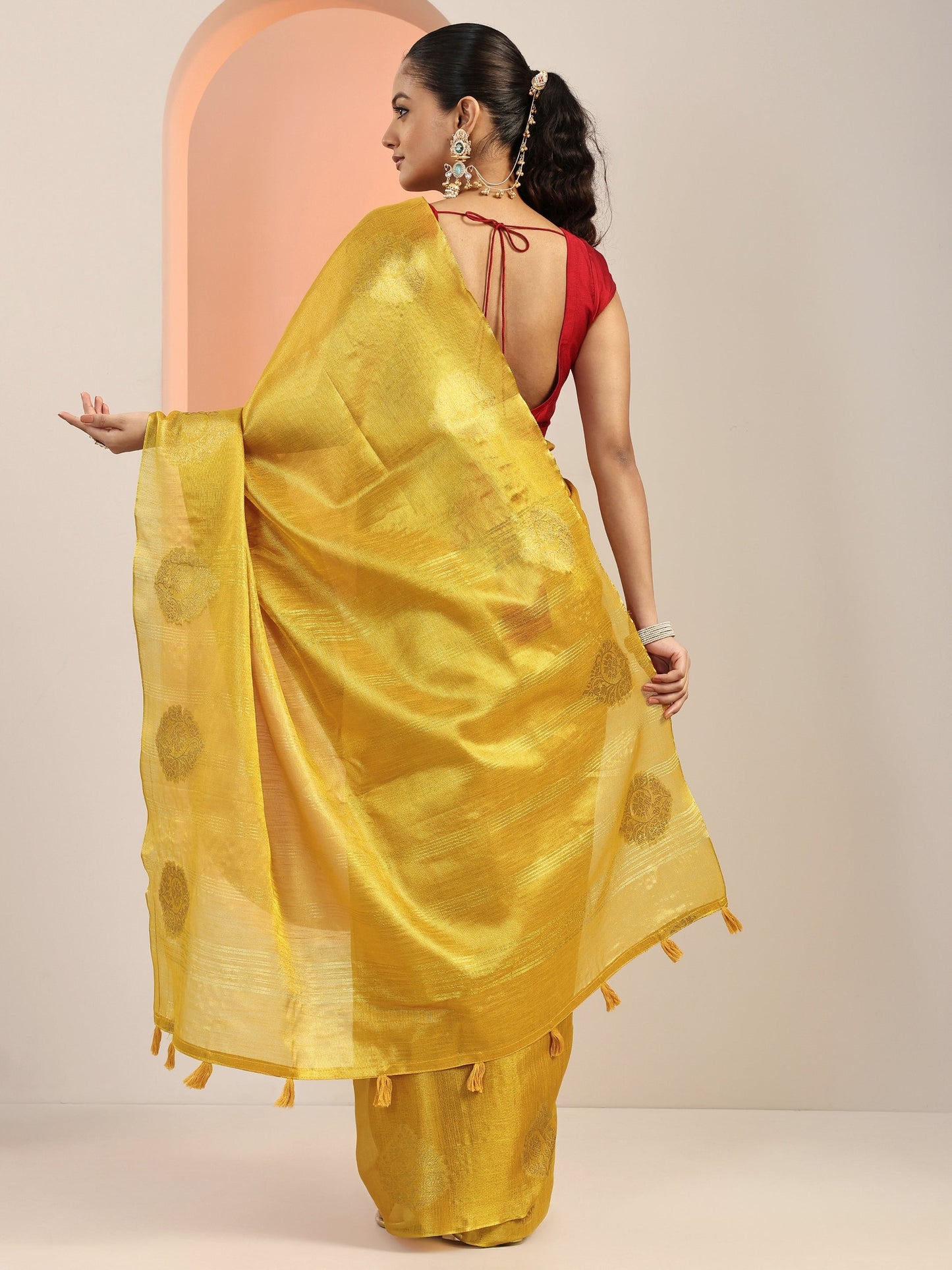 Mustard Woven Silk Blend Saree With Unstitched Blouse Piece