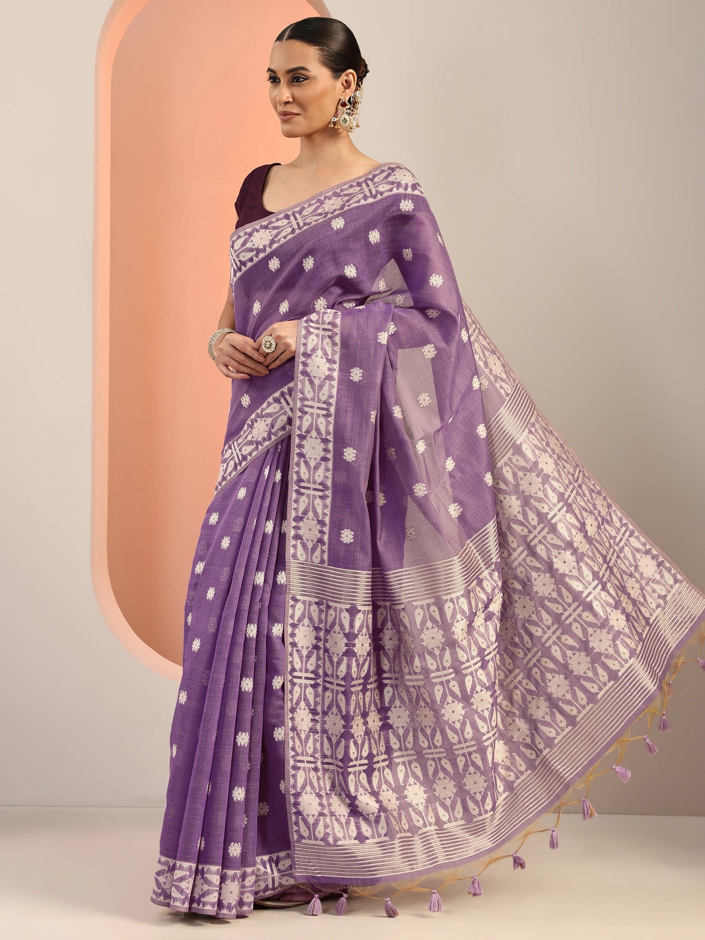 Lavender Woven Cotton Blend Saree With Unstitched Blouse Piece