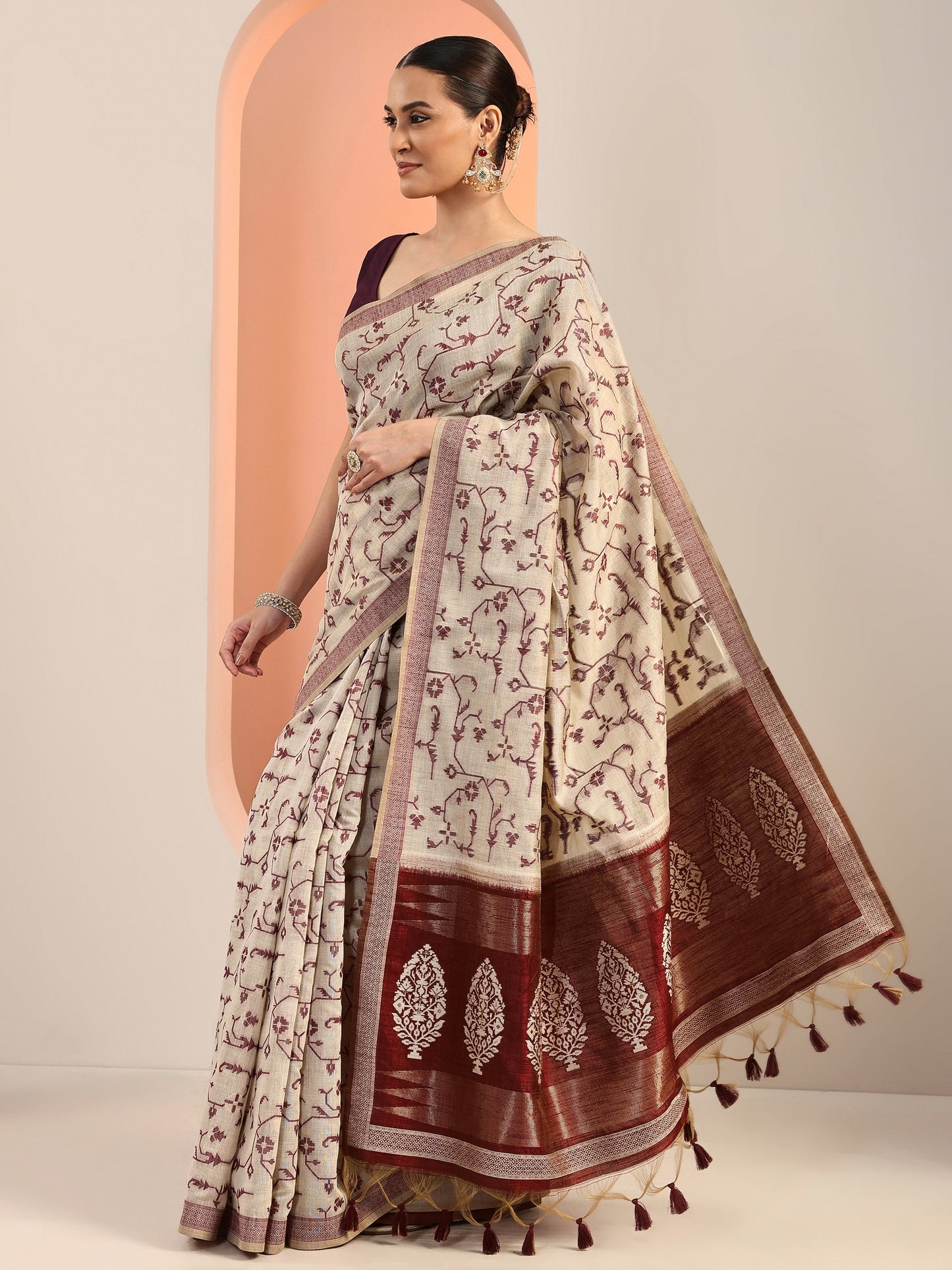 Rust Woven Cotton Blend Saree With Unstitched Blouse Piece