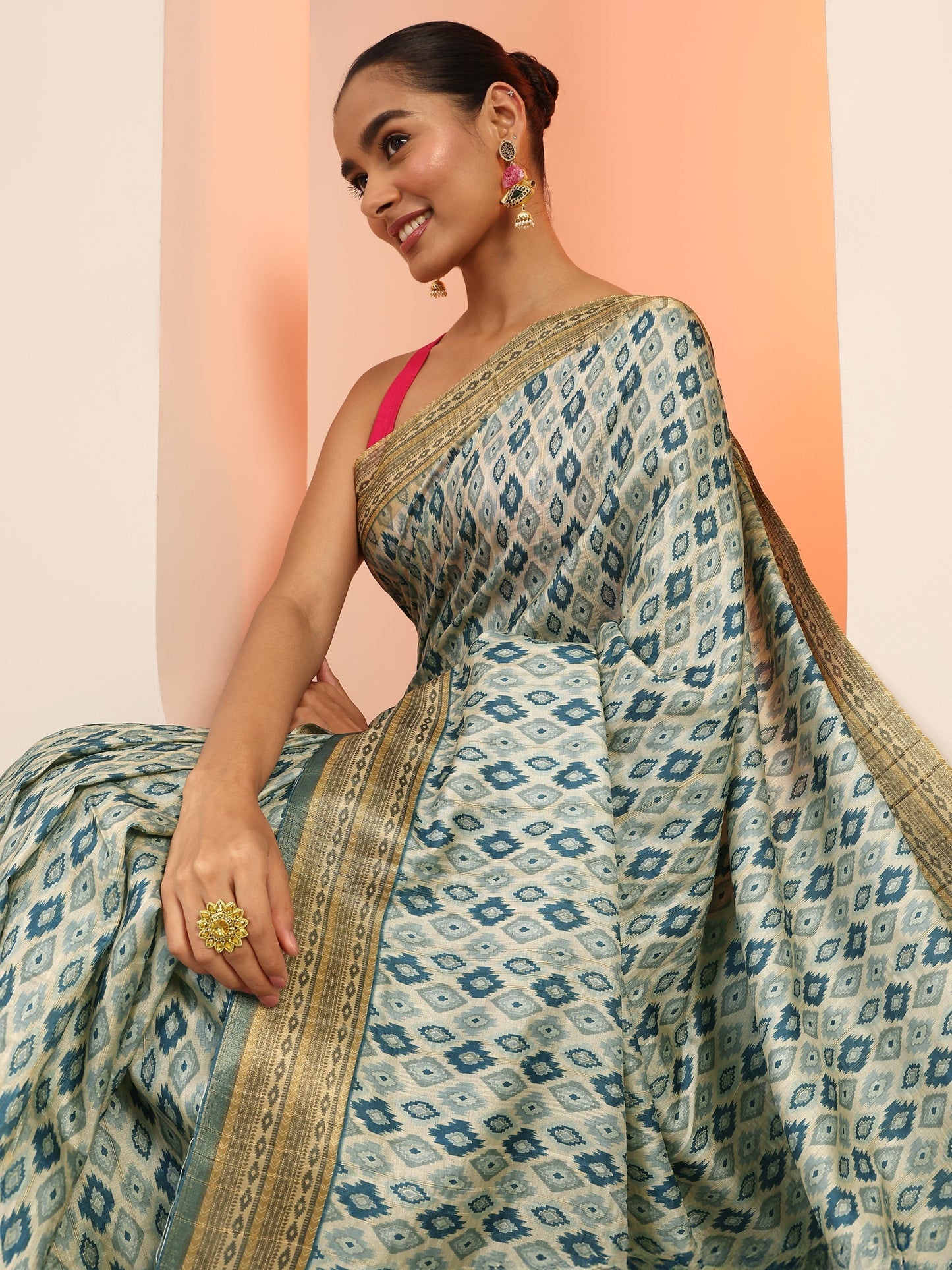 Blue Woven Design Silk Saree With Unstitched Blouse Piece