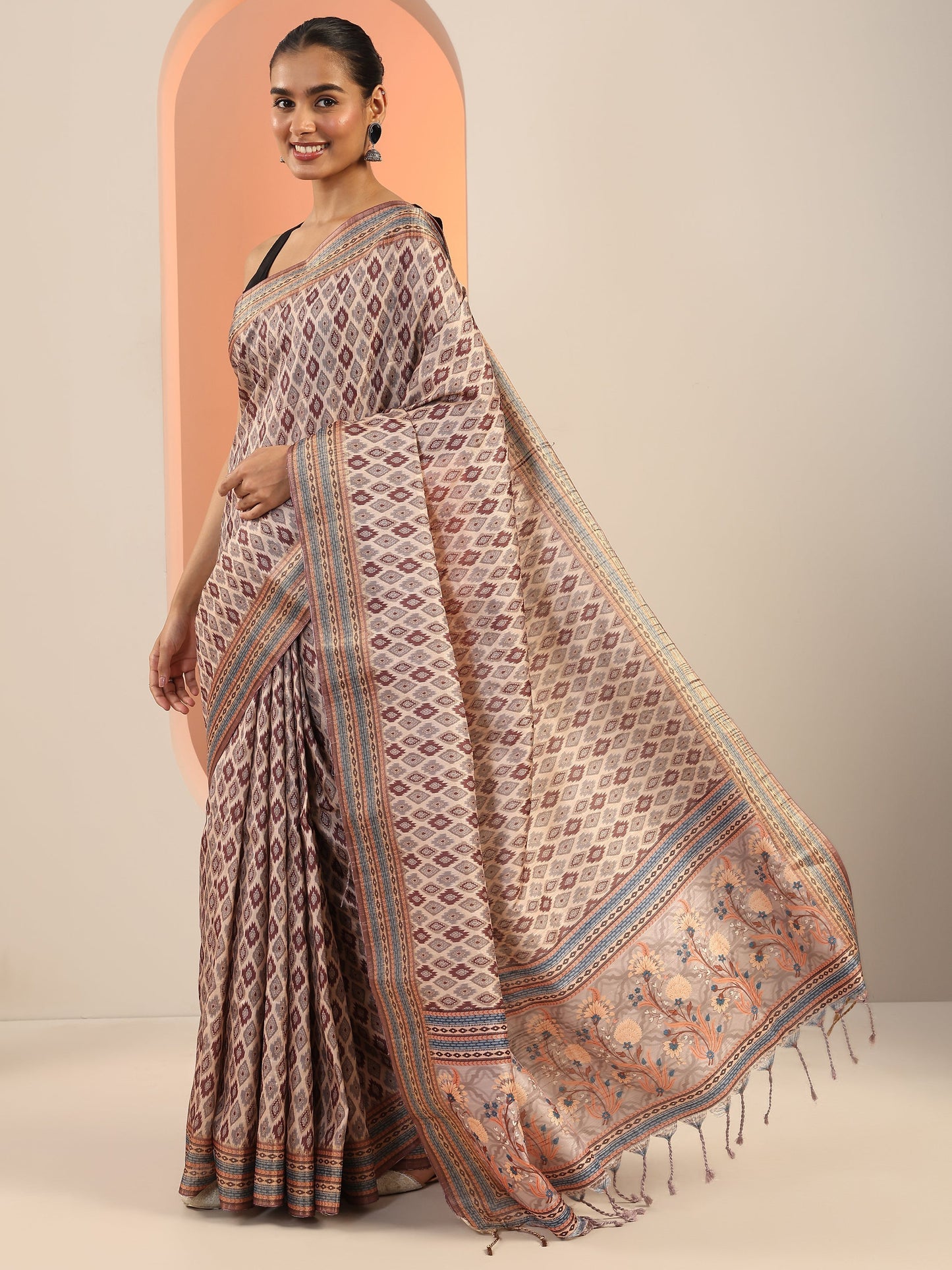 Brown Woven Design Silk Saree With Unstitched Blouse Piece