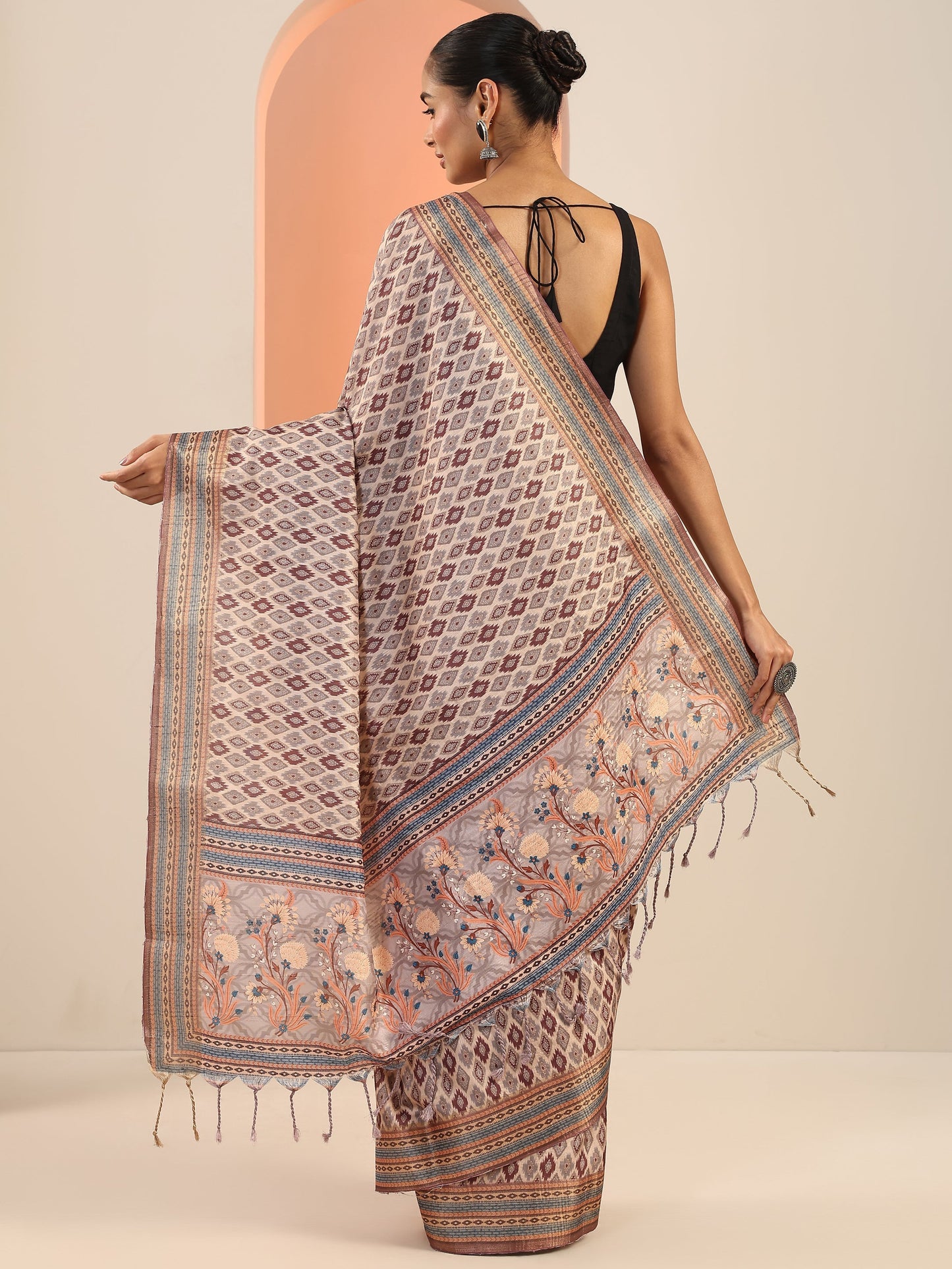 Brown Woven Design Silk Saree With Unstitched Blouse Piece