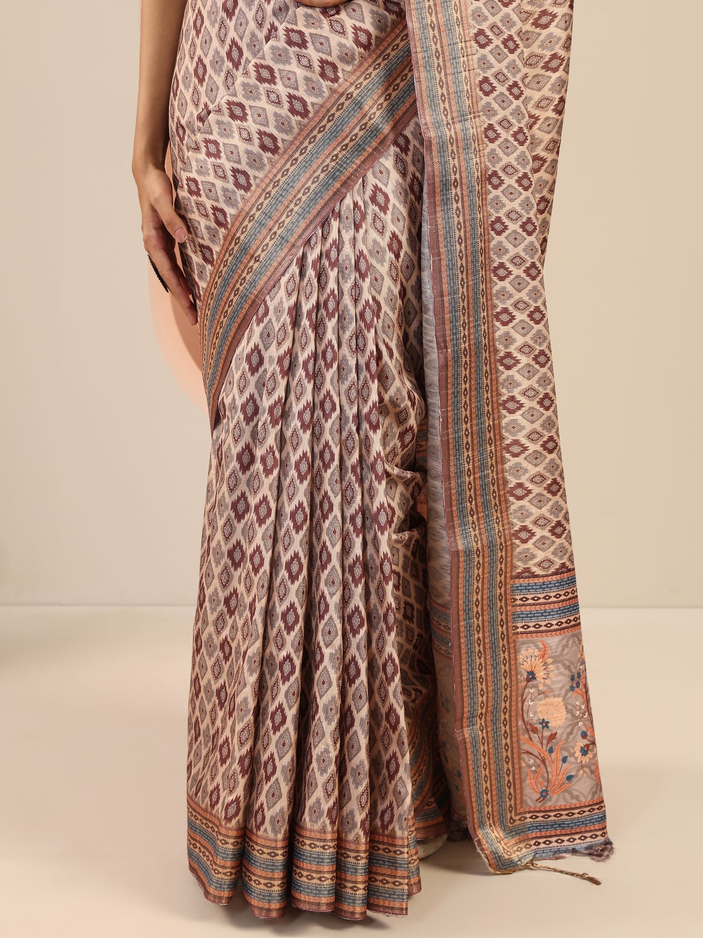 Brown Woven Design Silk Saree With Unstitched Blouse Piece