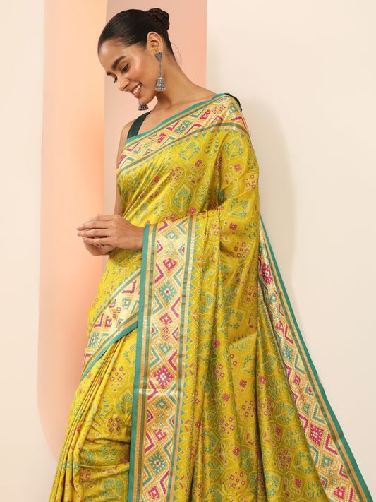 Green Woven Design Silk Saree With Unstitched Blouse Piece