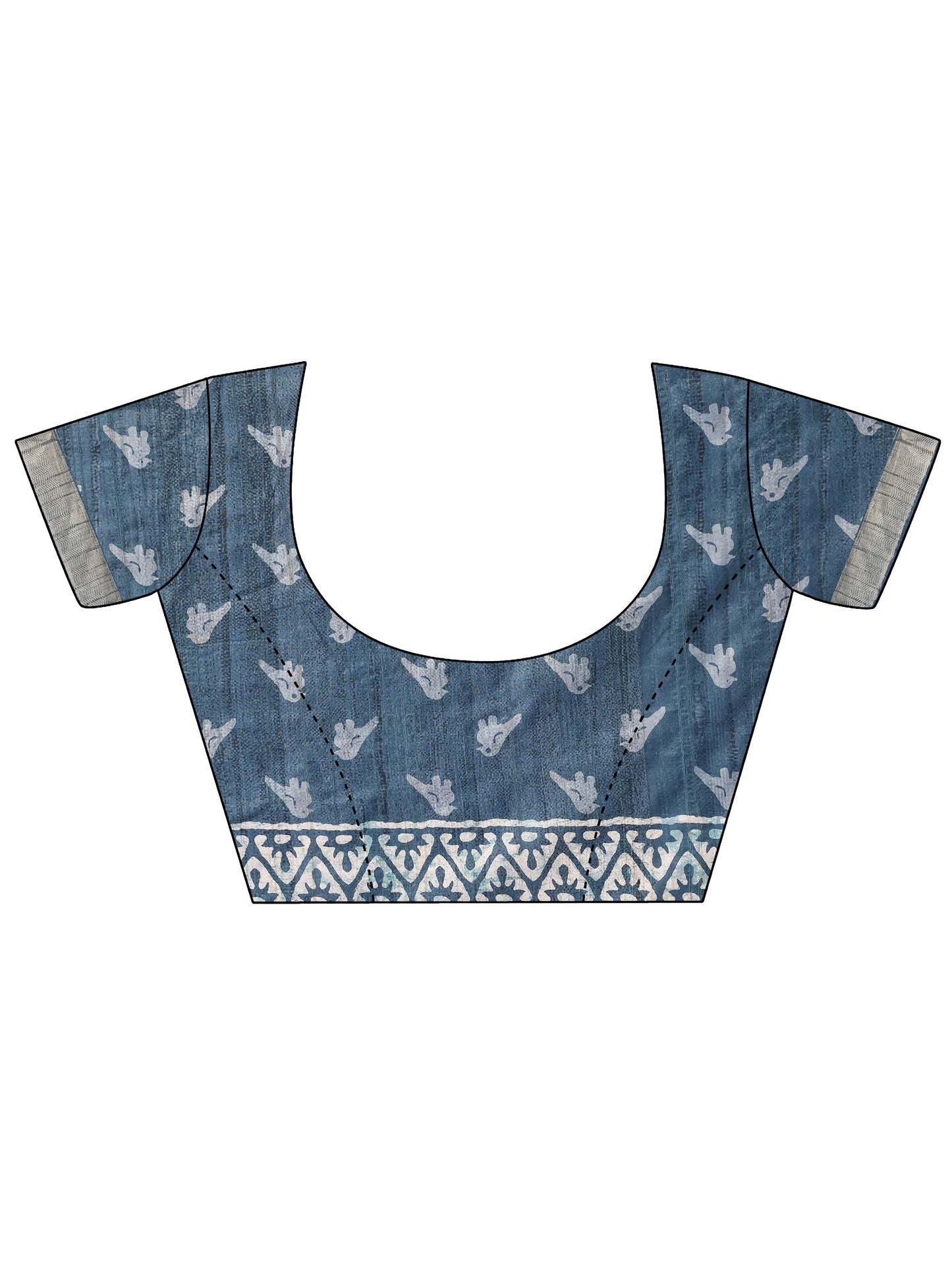 Blue Printed Silk Blend Saree With Unstitched Blouse Piece