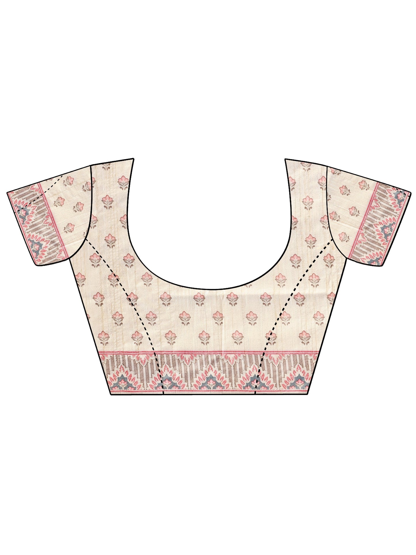 Off White Printed Silk Blend Saree With Unstitched Blouse Piece