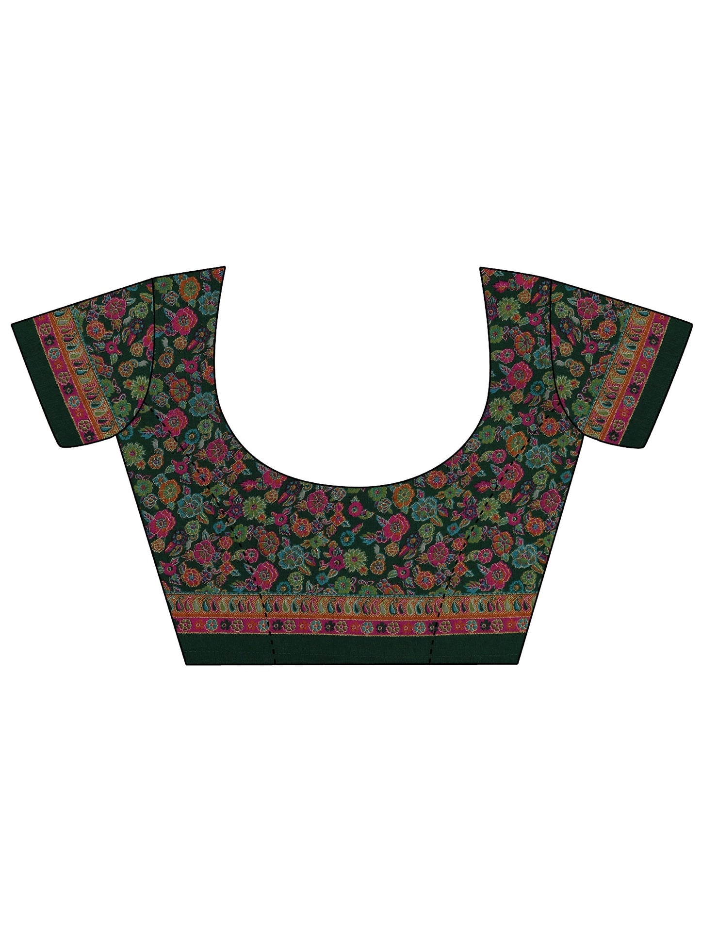 Green Printed Silk Blend Saree With Unstitched Blouse Piece