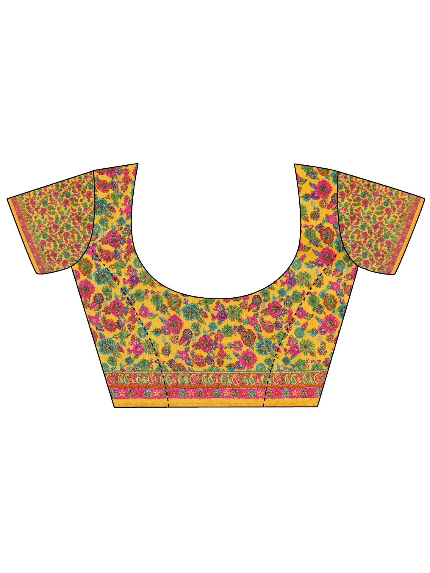 Yellow Printed Silk Blend Saree With Unstitched Blouse Piece