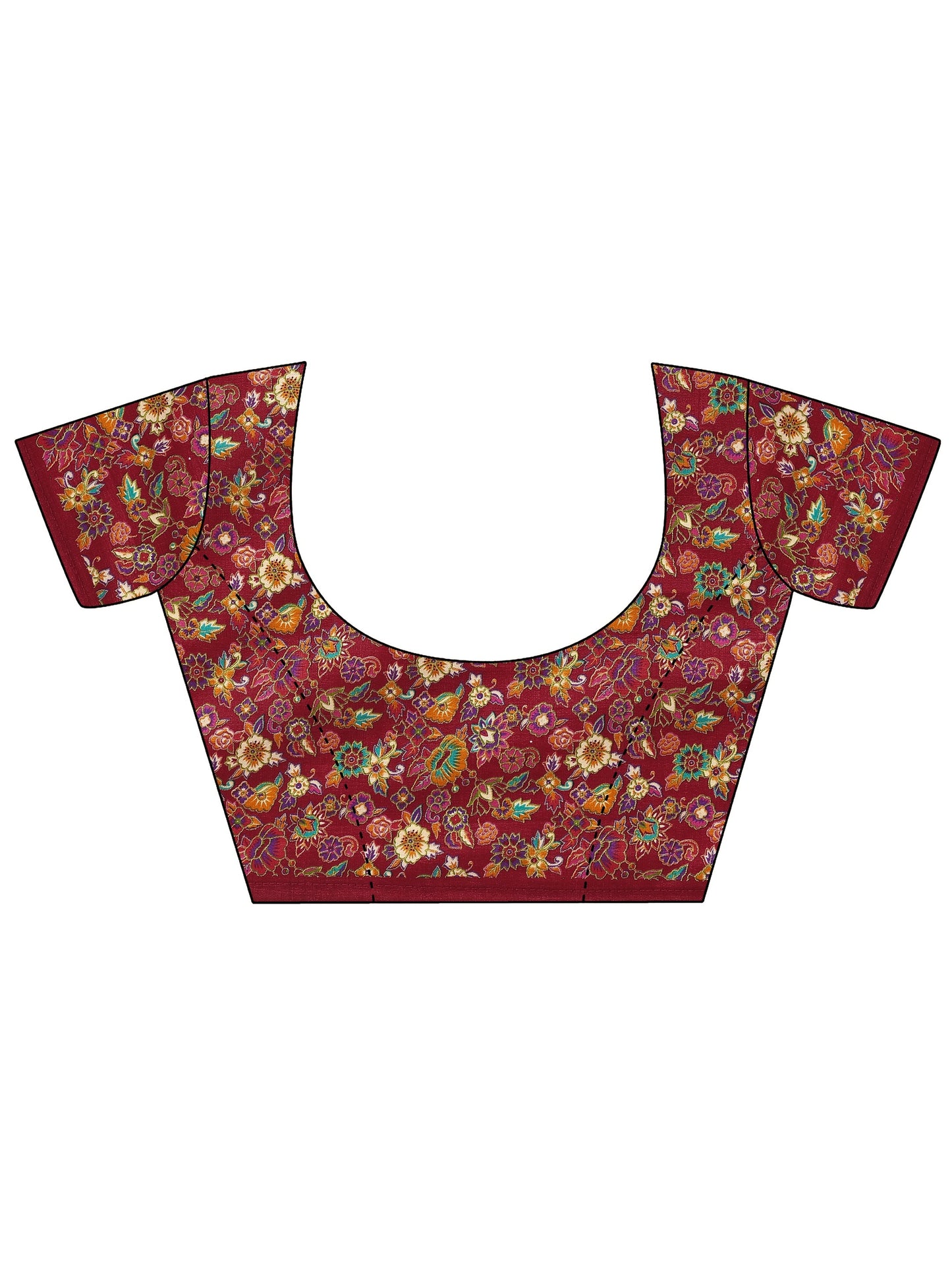 Cream Printed Silk Blend Saree With Unstitched Blouse Piece