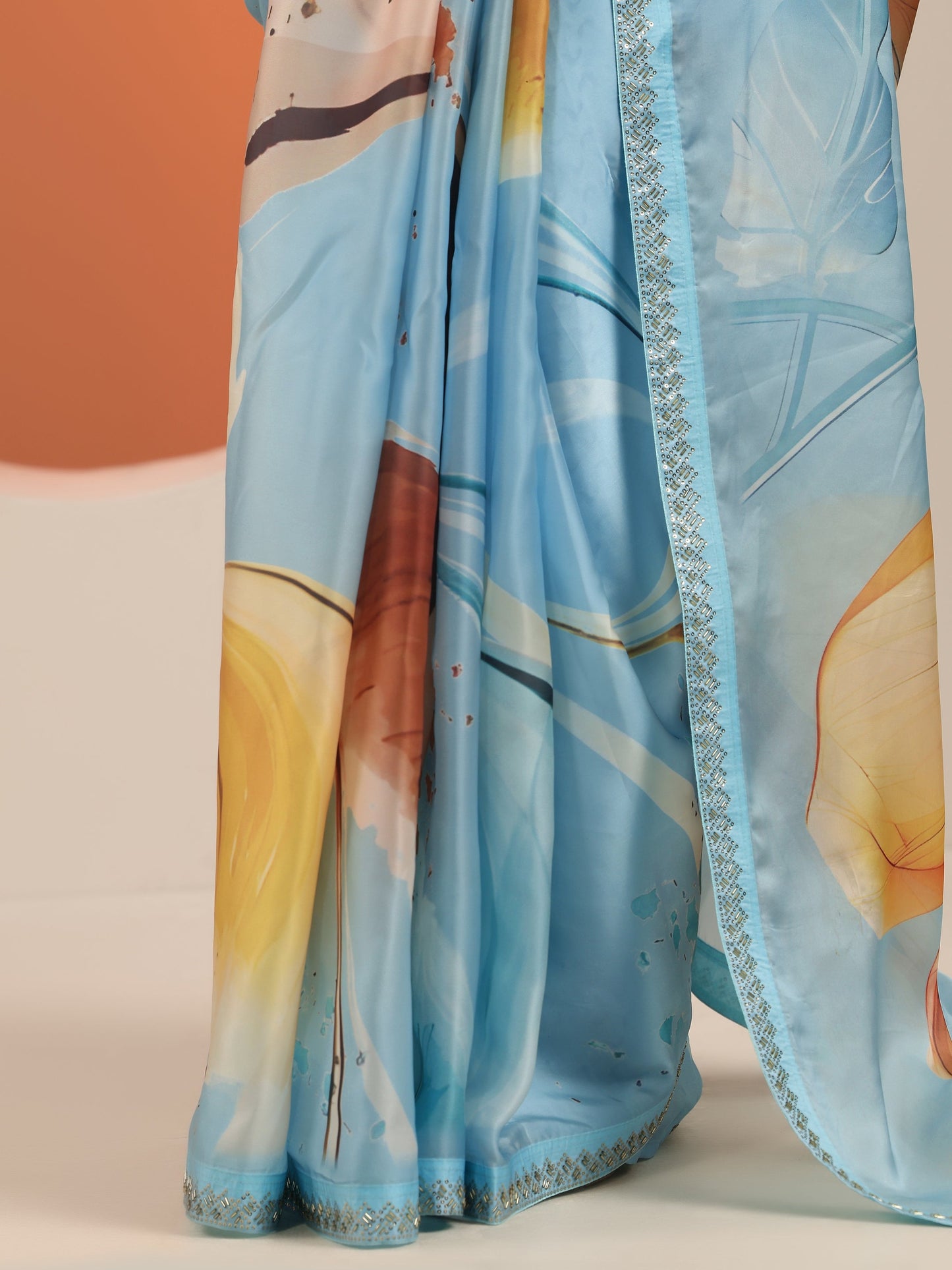 Blue Printed Organza Saree With Unstitched Blouse Piece