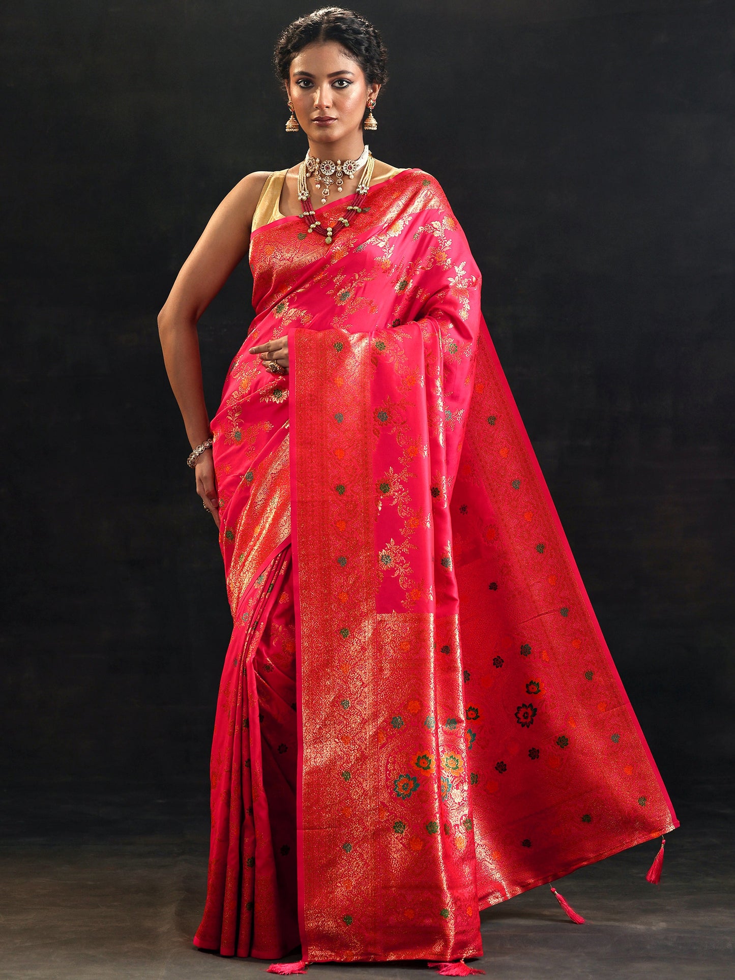 Pink Woven Design Banarasi Silk Blend Saree With Unstitched Blouse Piece