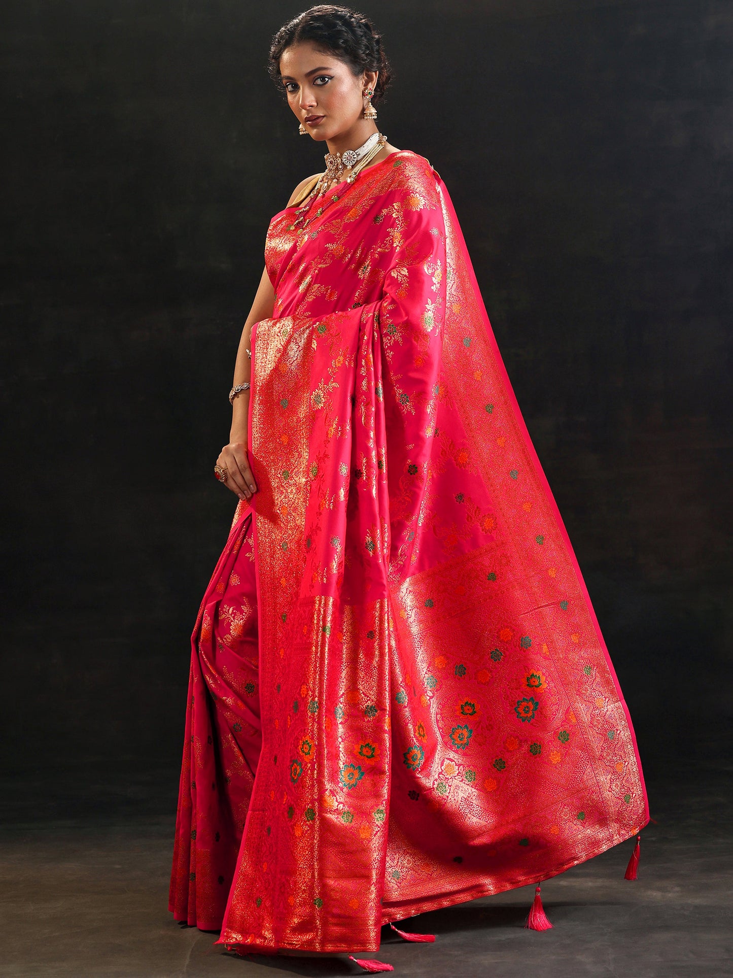 Pink Woven Design Banarasi Silk Blend Saree With Unstitched Blouse Piece