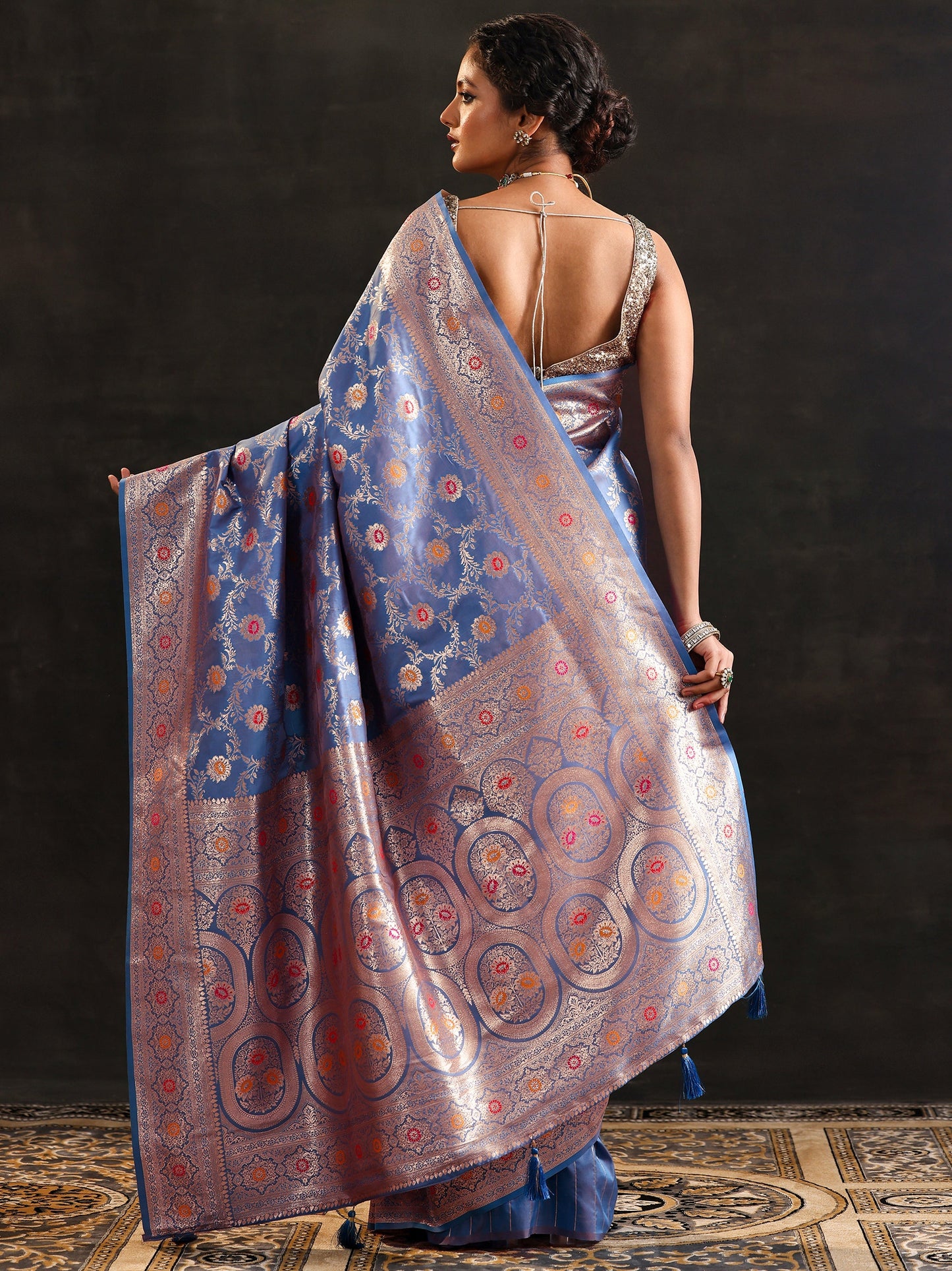 Blue Woven Design Silk Blend Saree With Unstitched Blouse Piece